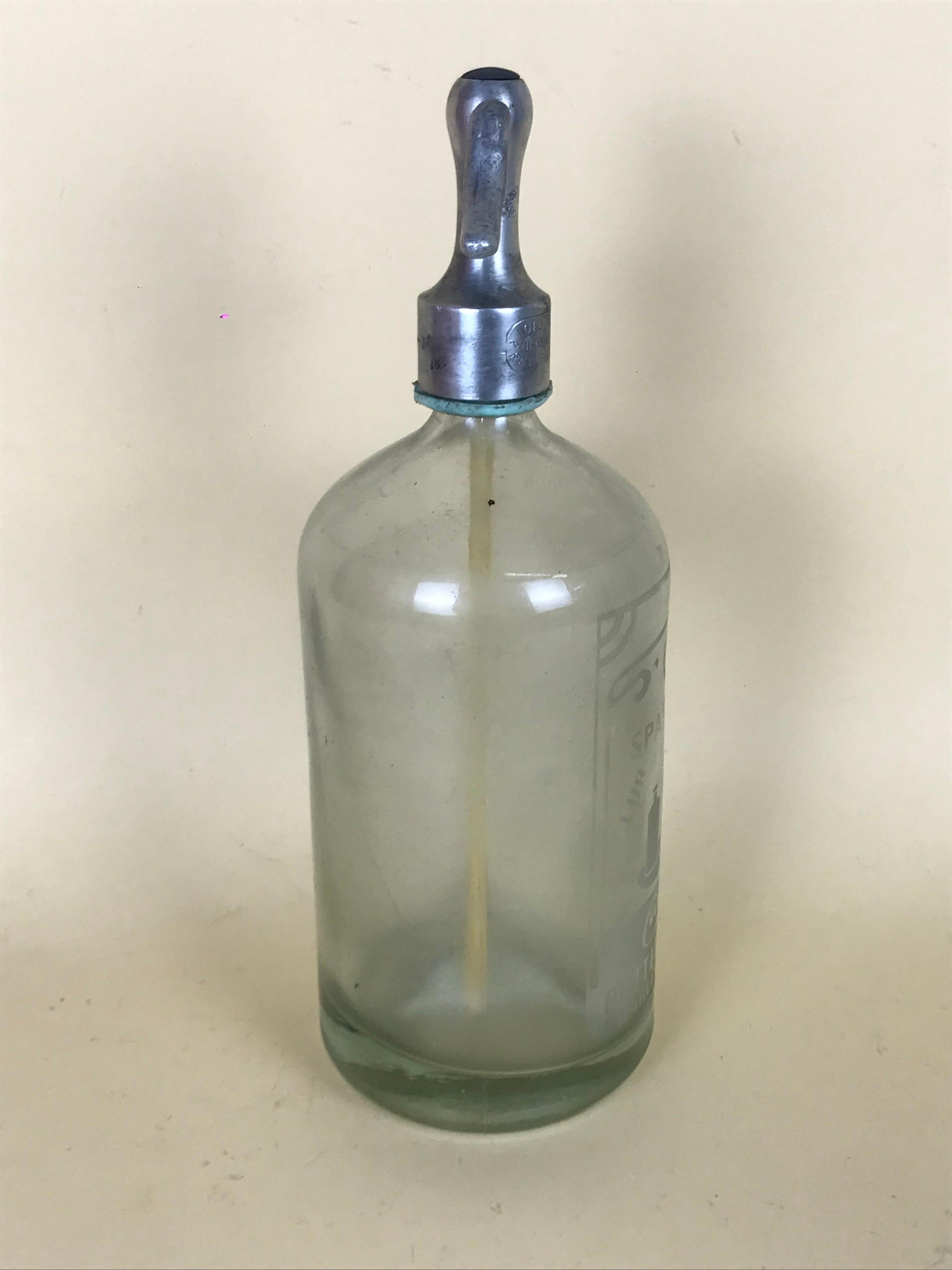 1920s American Advertising Glass Syphon Coca-Cola Acid Etched Bar Bottle Seltzer For Sale 1