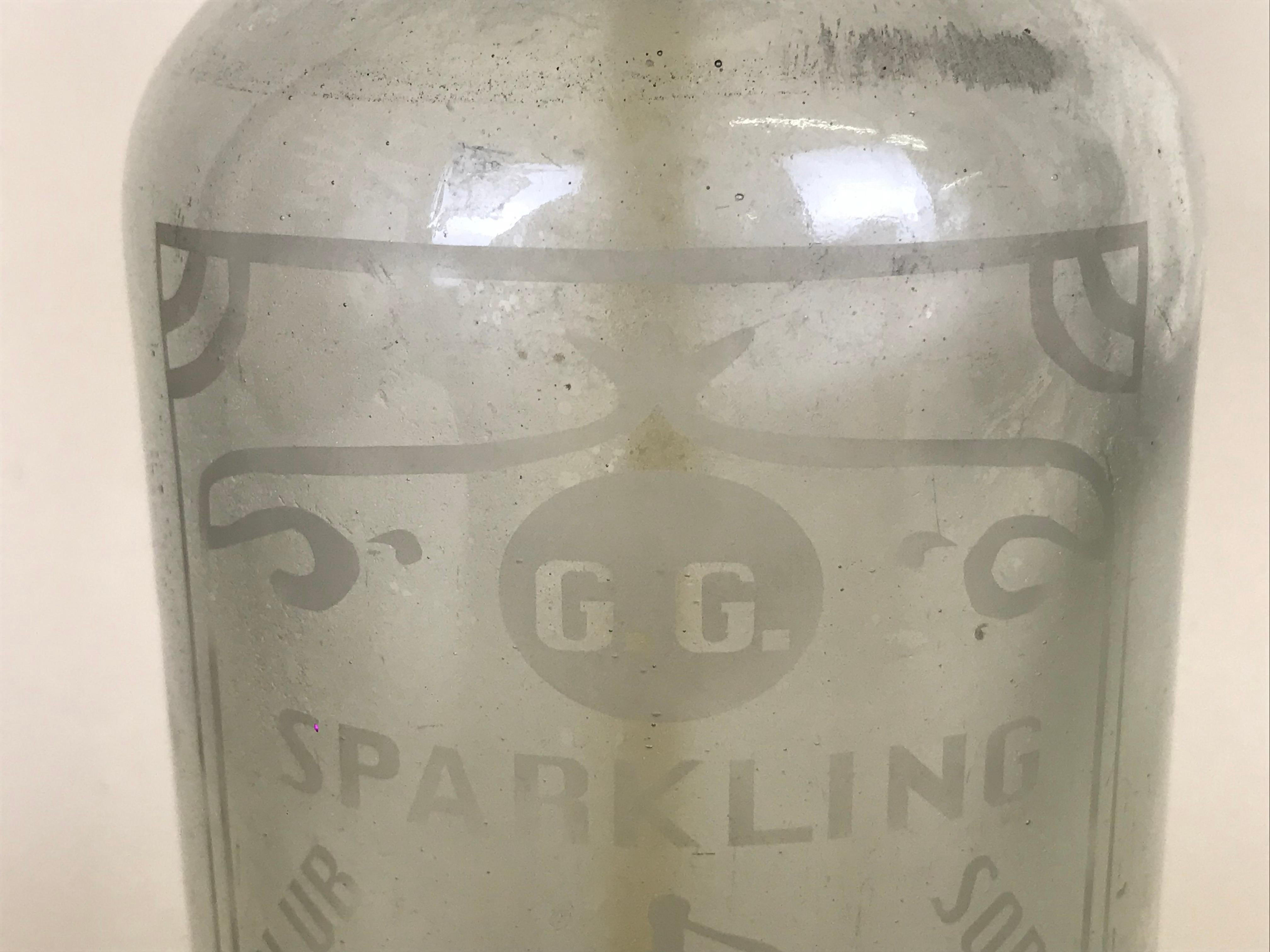 1920s American Advertising Glass Syphon Coca-Cola Acid Etched Bar Bottle Seltzer im Zustand „Gut“ im Angebot in Milan, IT