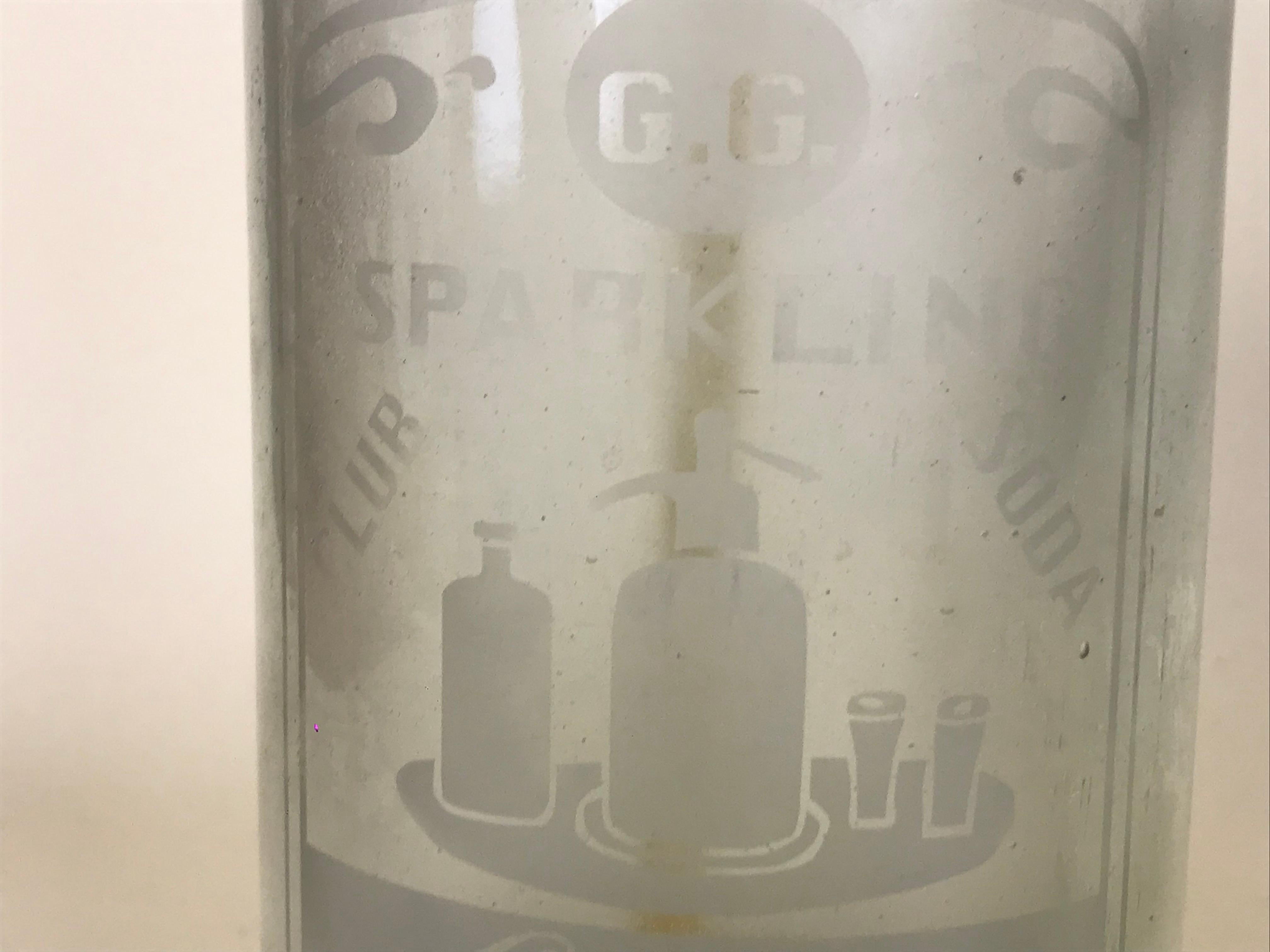 1920s American Advertising Glass Syphon Coca-Cola Acid Etched Bar Bottle Seltzer (Frühes 20. Jahrhundert) im Angebot