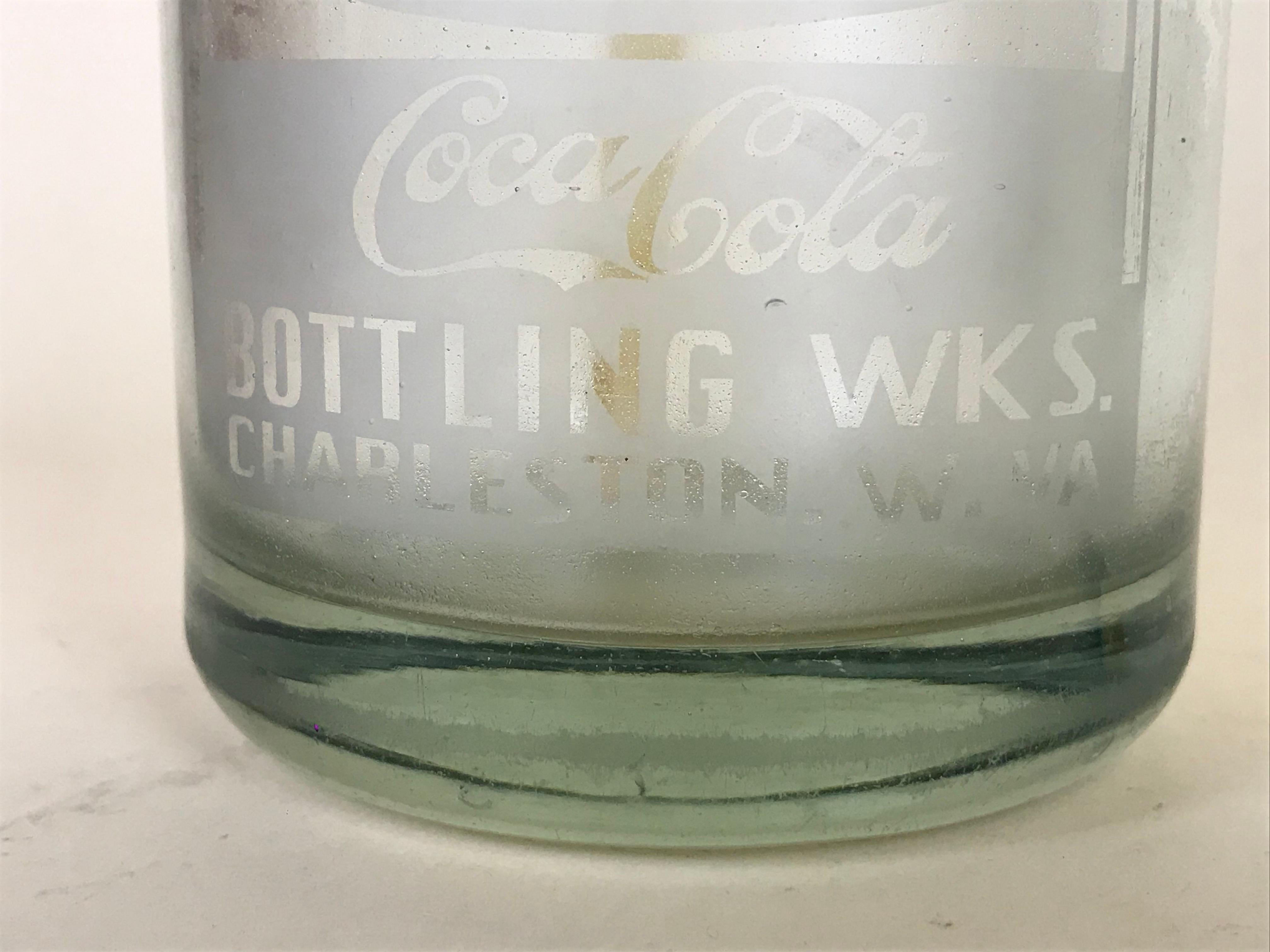 1920s American Advertising Glass Syphon Coca-Cola Acid Etched Bar Bottle Seltzer (Metall) im Angebot