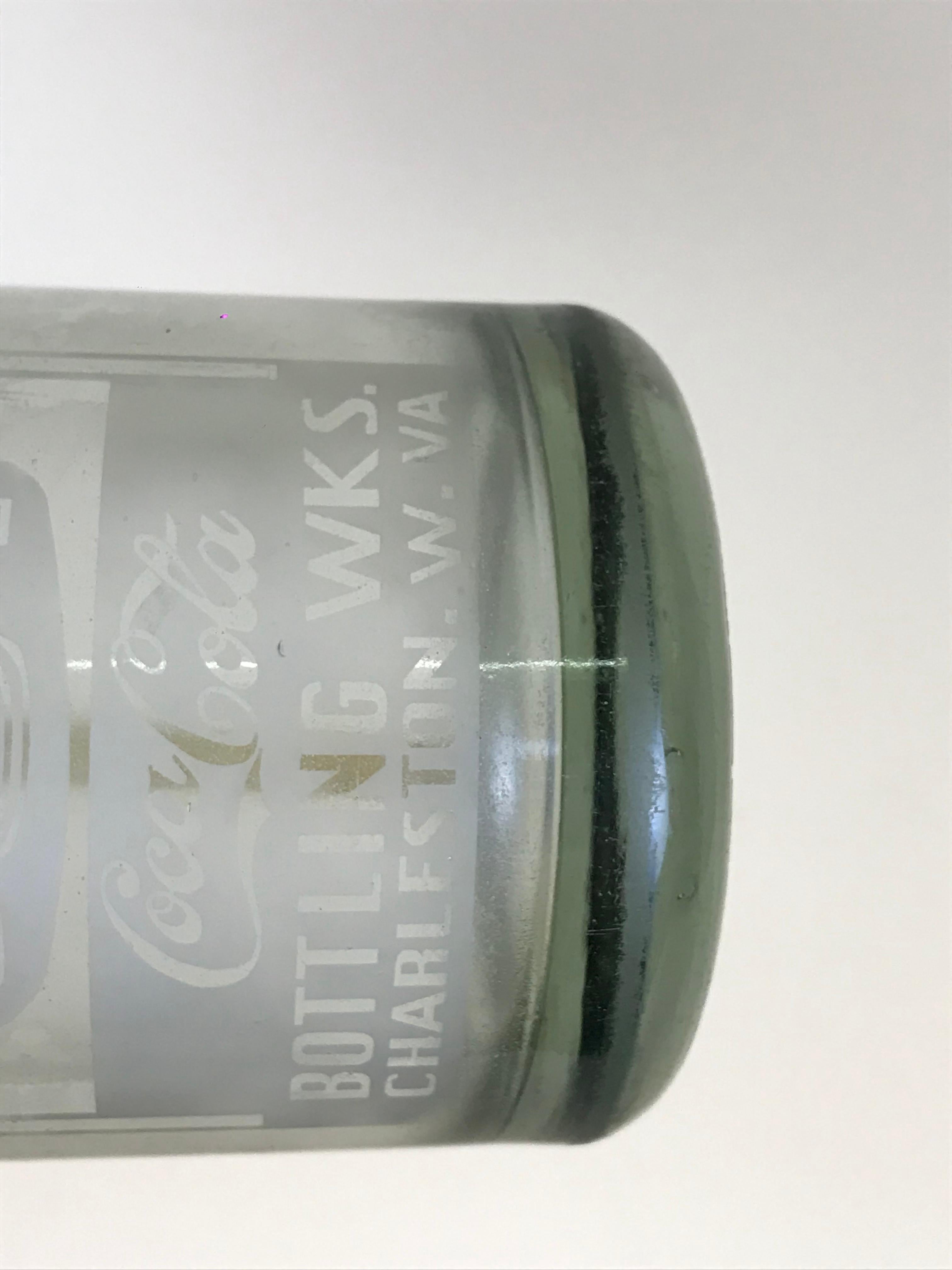 1920s American Advertising Glass Syphon Coca-Cola Acid Etched Bar Bottle Seltzer im Angebot 1