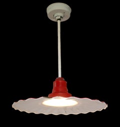 1920s American Art Deco Industrial Pendant Light – Enameled Workshop Chandelier