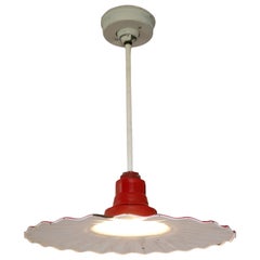 1920s American Art Deco Industrial Pendant Light – Enameled Workshop Chandelier