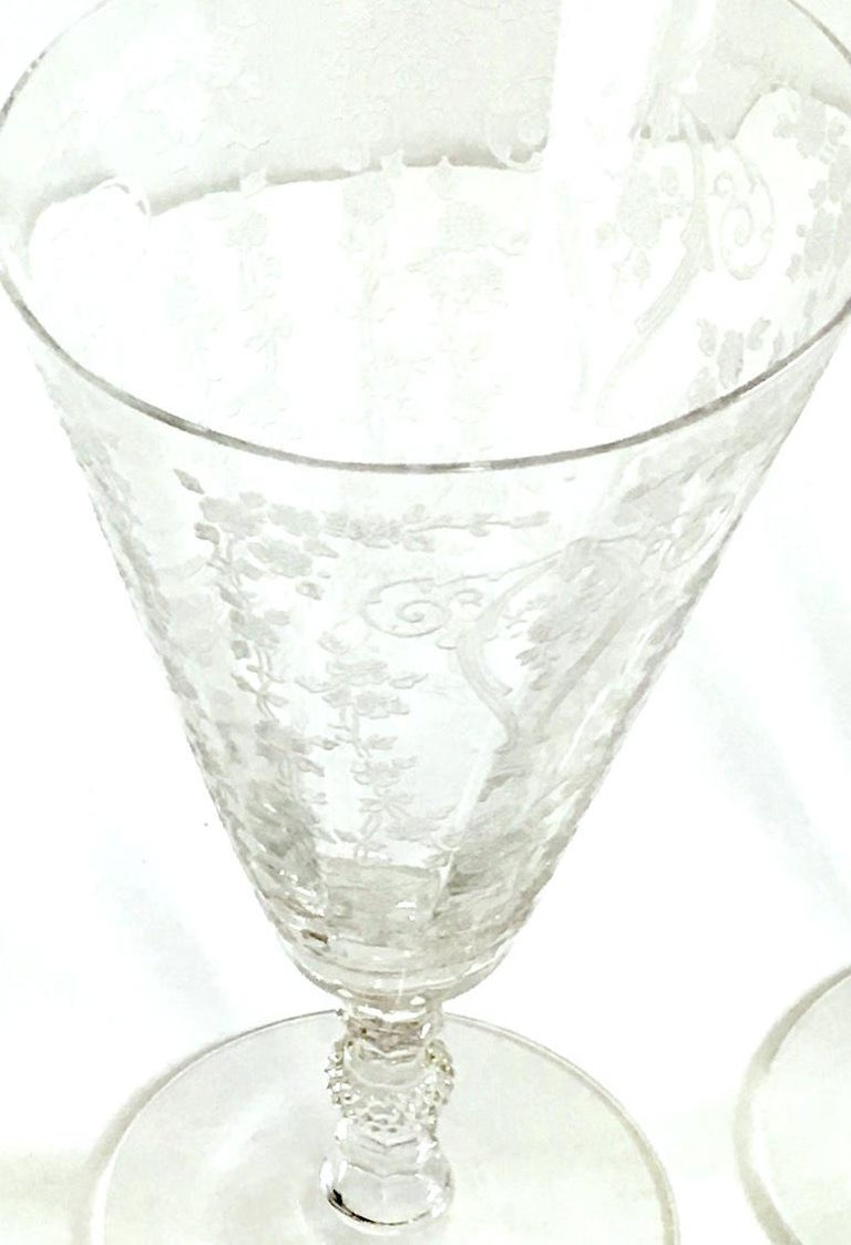 1920'S American Art Nouveau Etched Cut Crystal Stem Glasses S/4 For