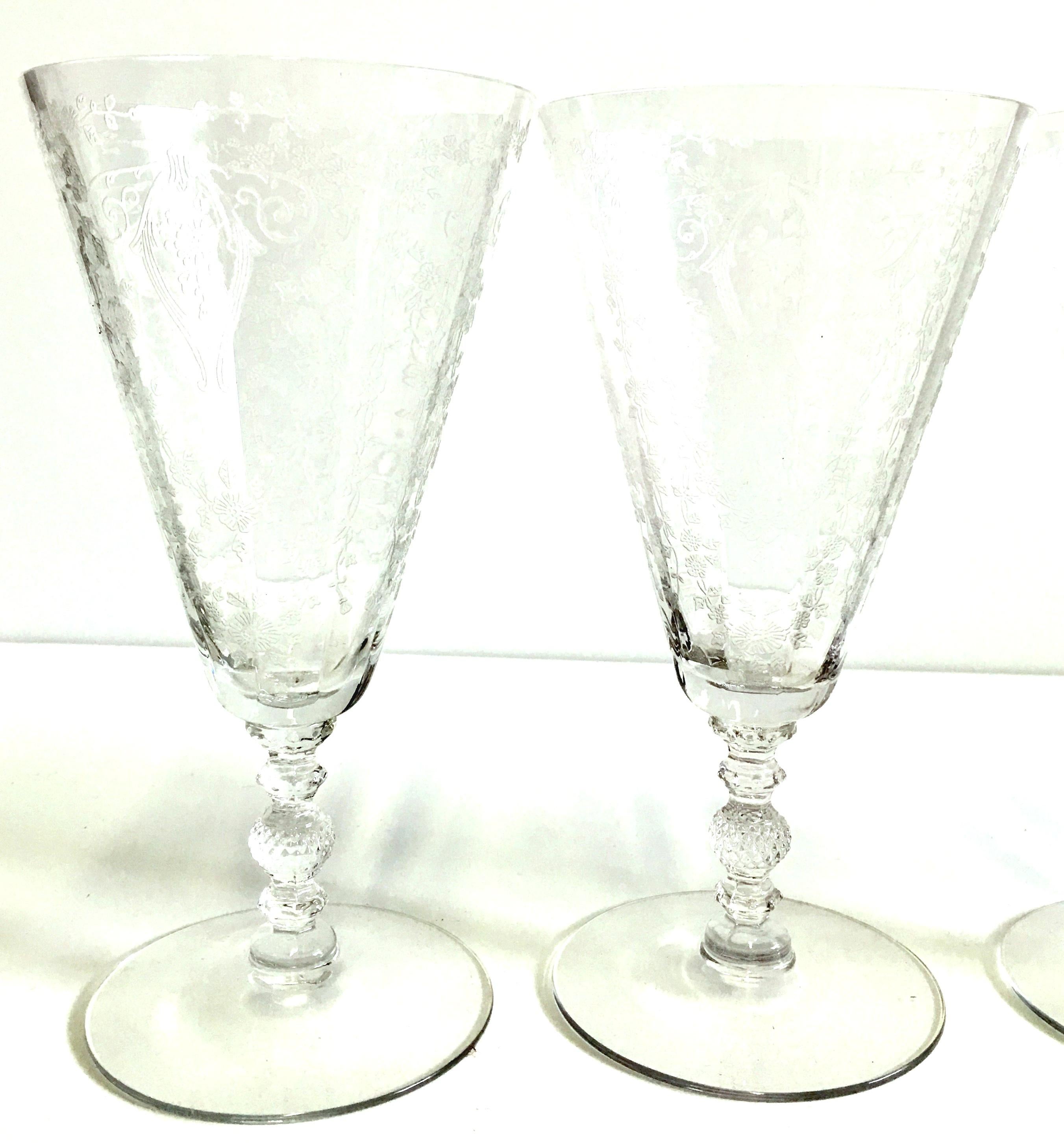 1920s American Art Nouveau Etched Cut Crystal Stem Glasses, Set of 4 In Good Condition In West Palm Beach, FL