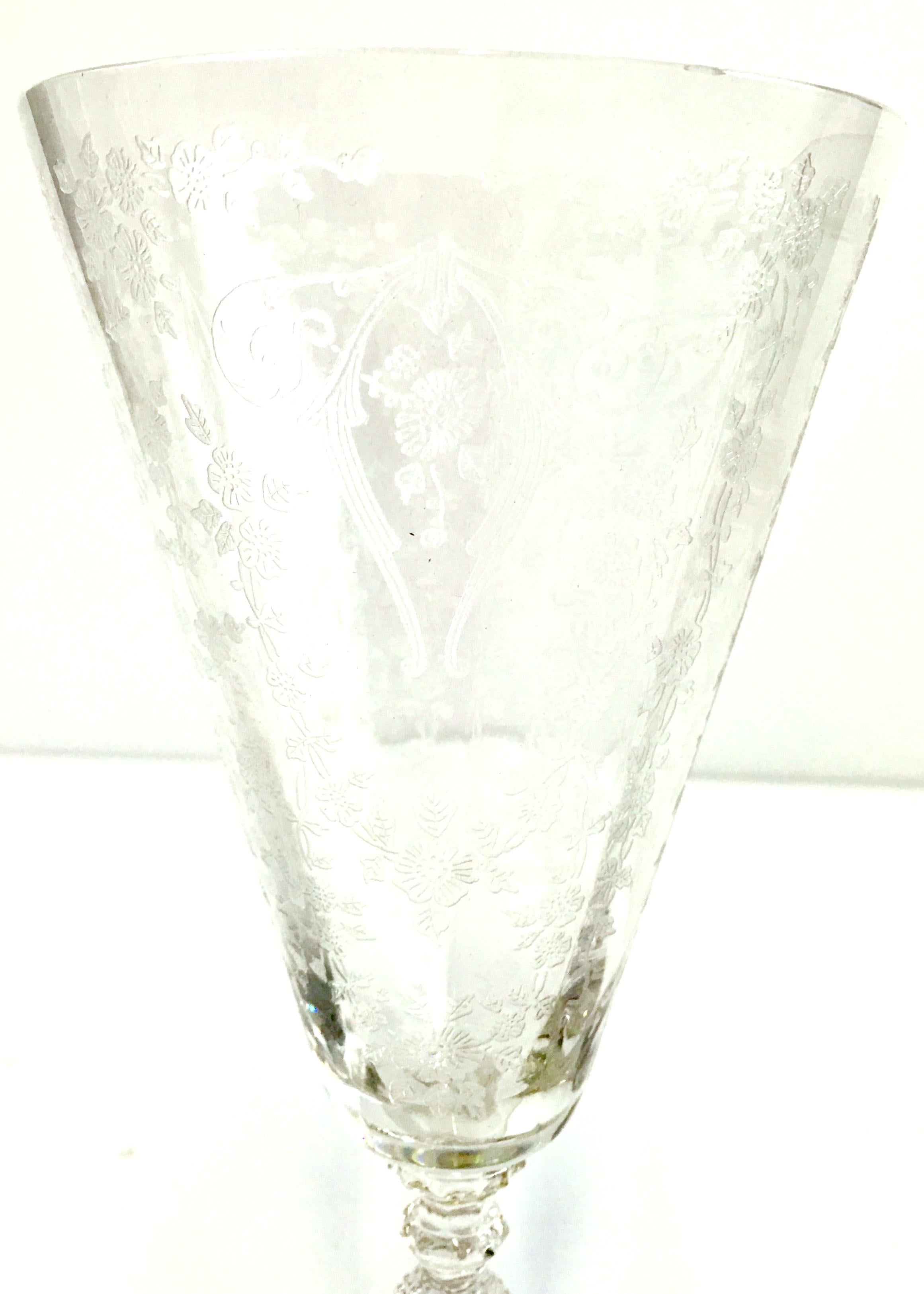 1920s American Art Nouveau Etched Cut Crystal Stem Glasses, Set of 4 1