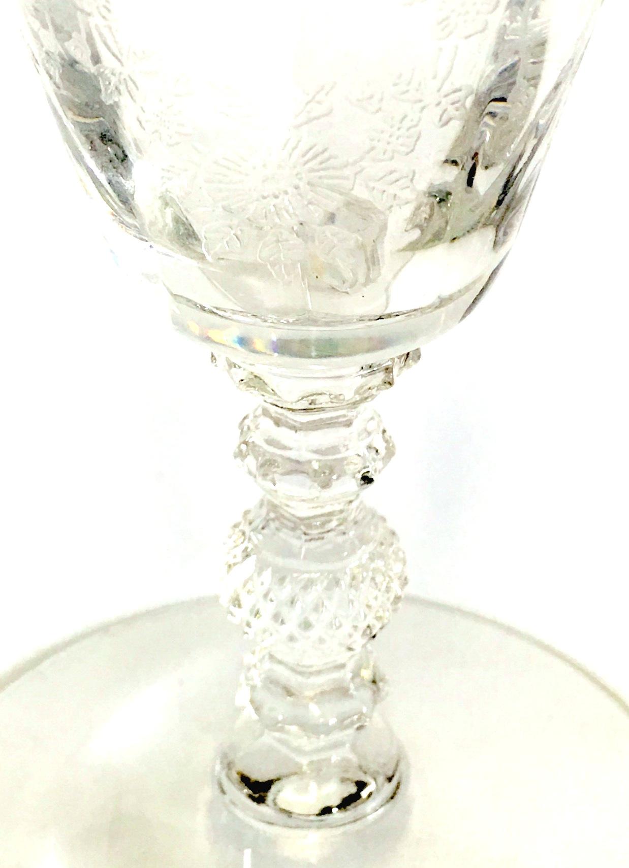 1920s American Art Nouveau Etched Cut Crystal Stem Glasses, Set of 4 5