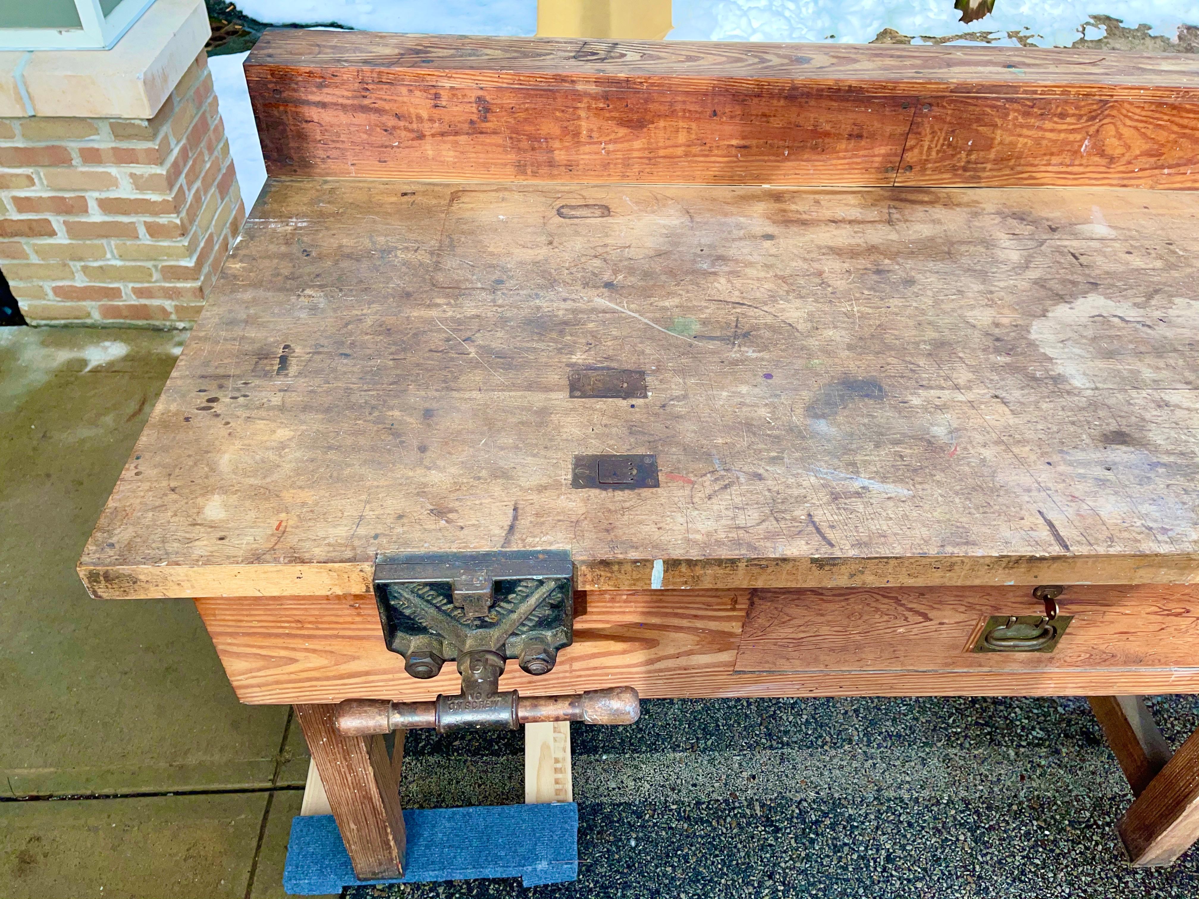 1920s American Built Workshop Table For Sale 8