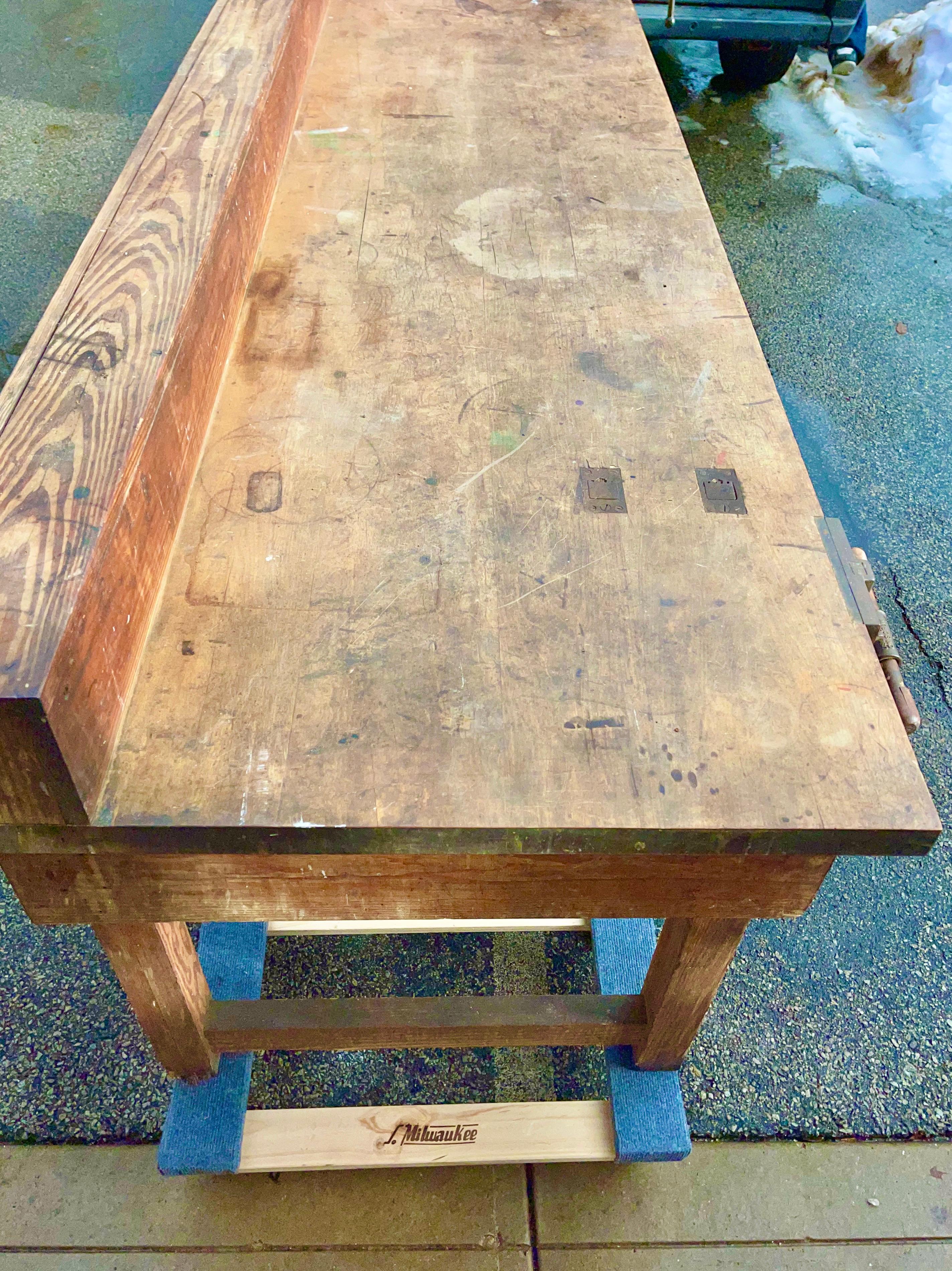 1920s American Built Workshop Table For Sale 9