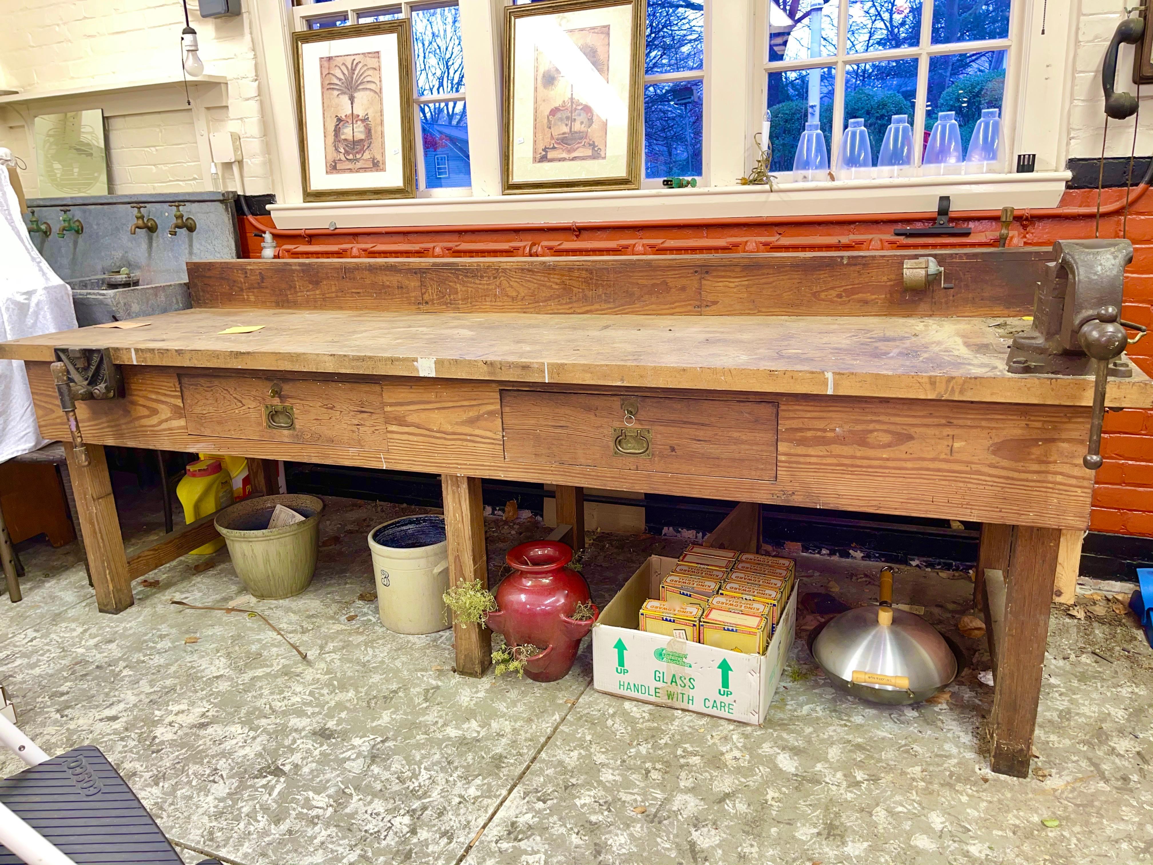 1920s American Built Workshop Table For Sale 10