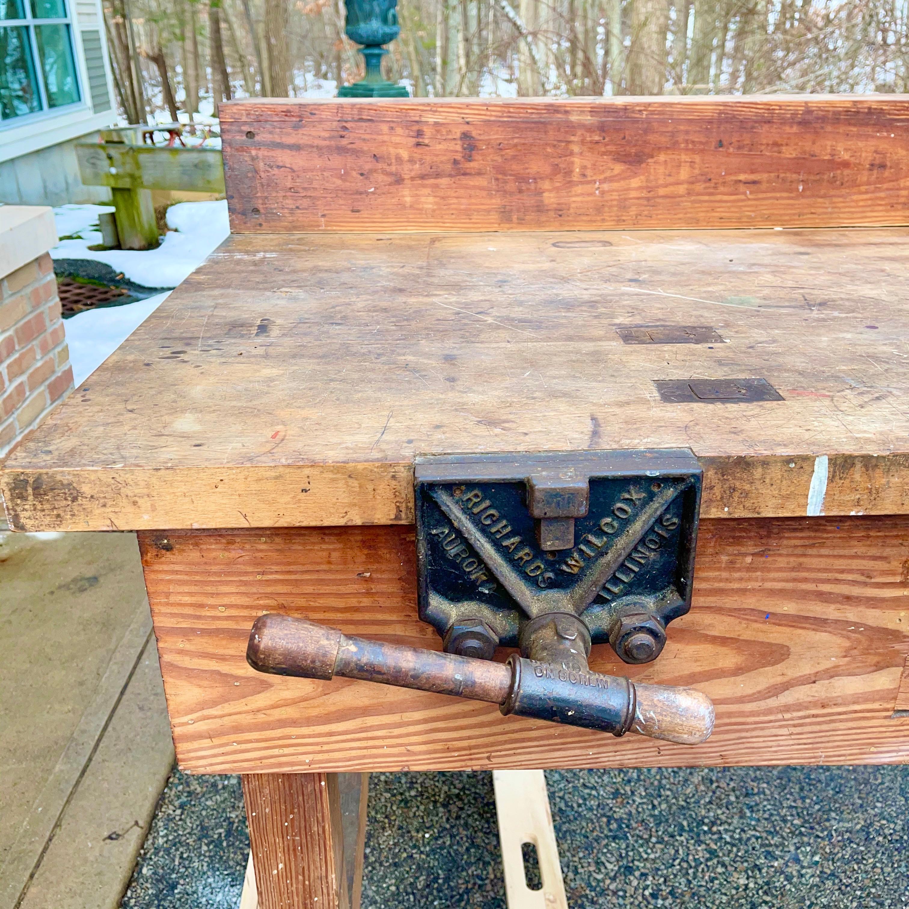 1920s American Built Workshop Table In Fair Condition For Sale In Hanover, MA