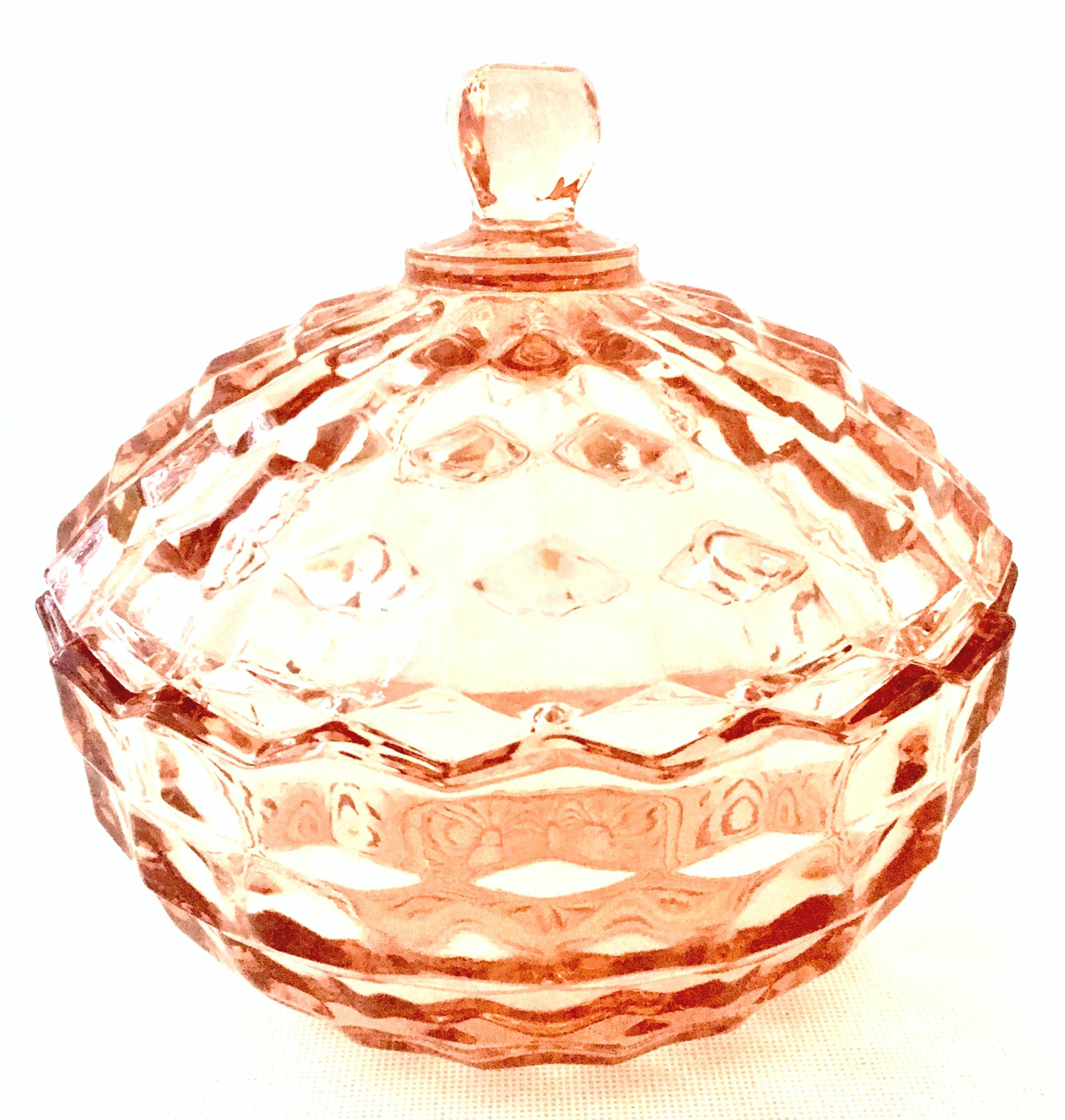 1920s American Depression Glass Diamond Cut Lidded Jars, Set of 2 For Sale 5