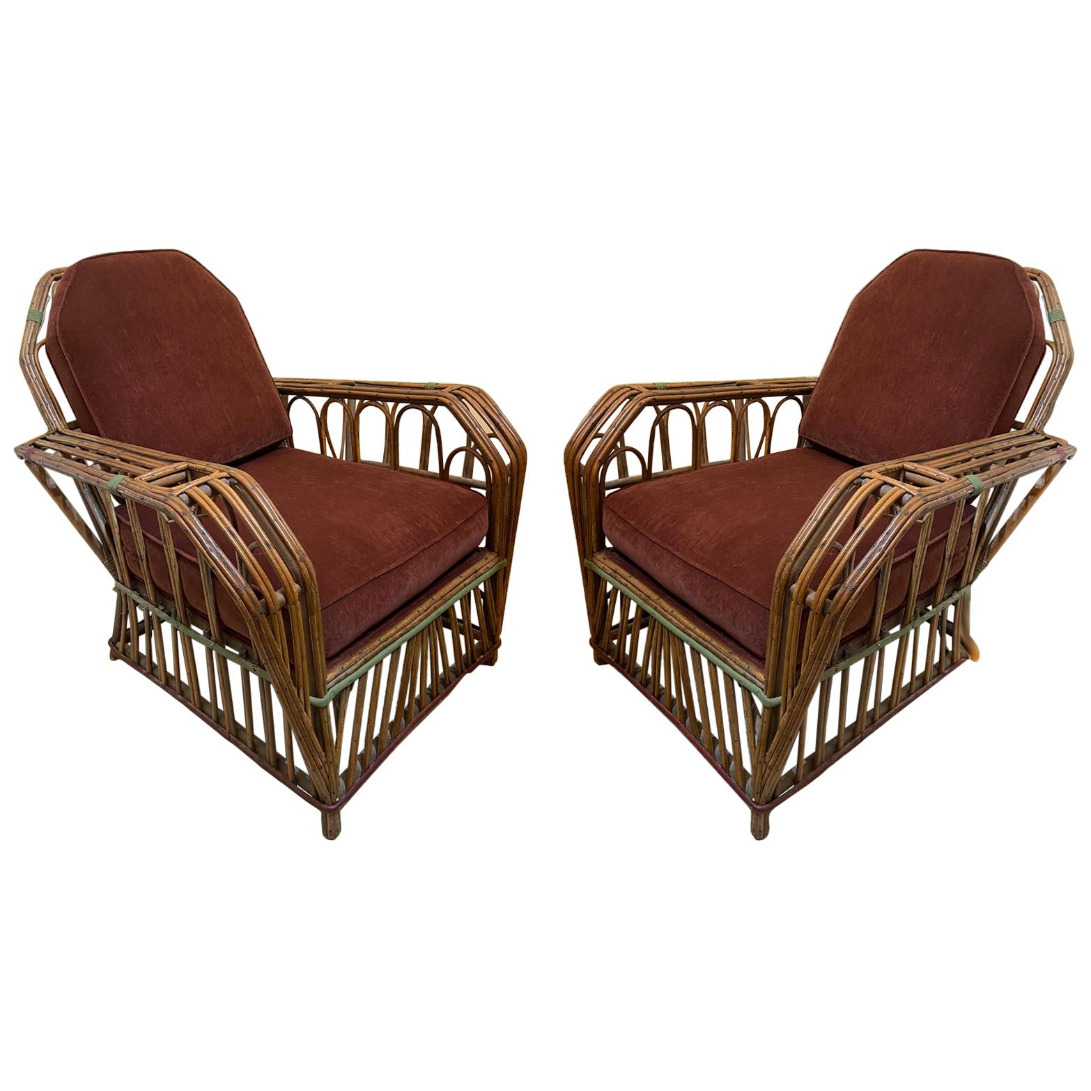 1920s American Split Reed Chairs, a Pair