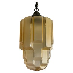 Lampada a sospensione in ottone e vetro in stile Art Deco degli anni '20 / Lanterna per corridoio