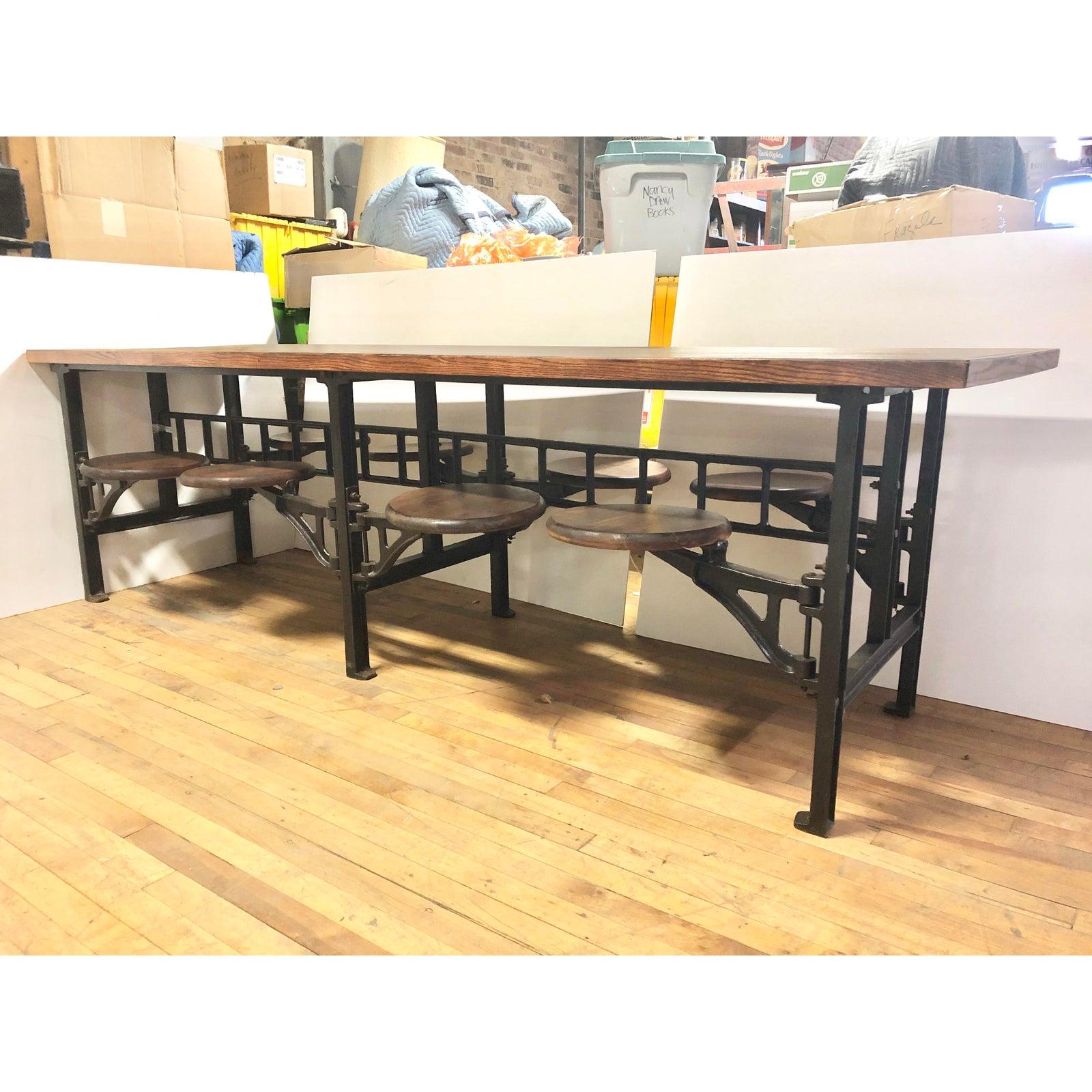 Industrial 1920s American Table 8 Swing Out Lunchroom Table