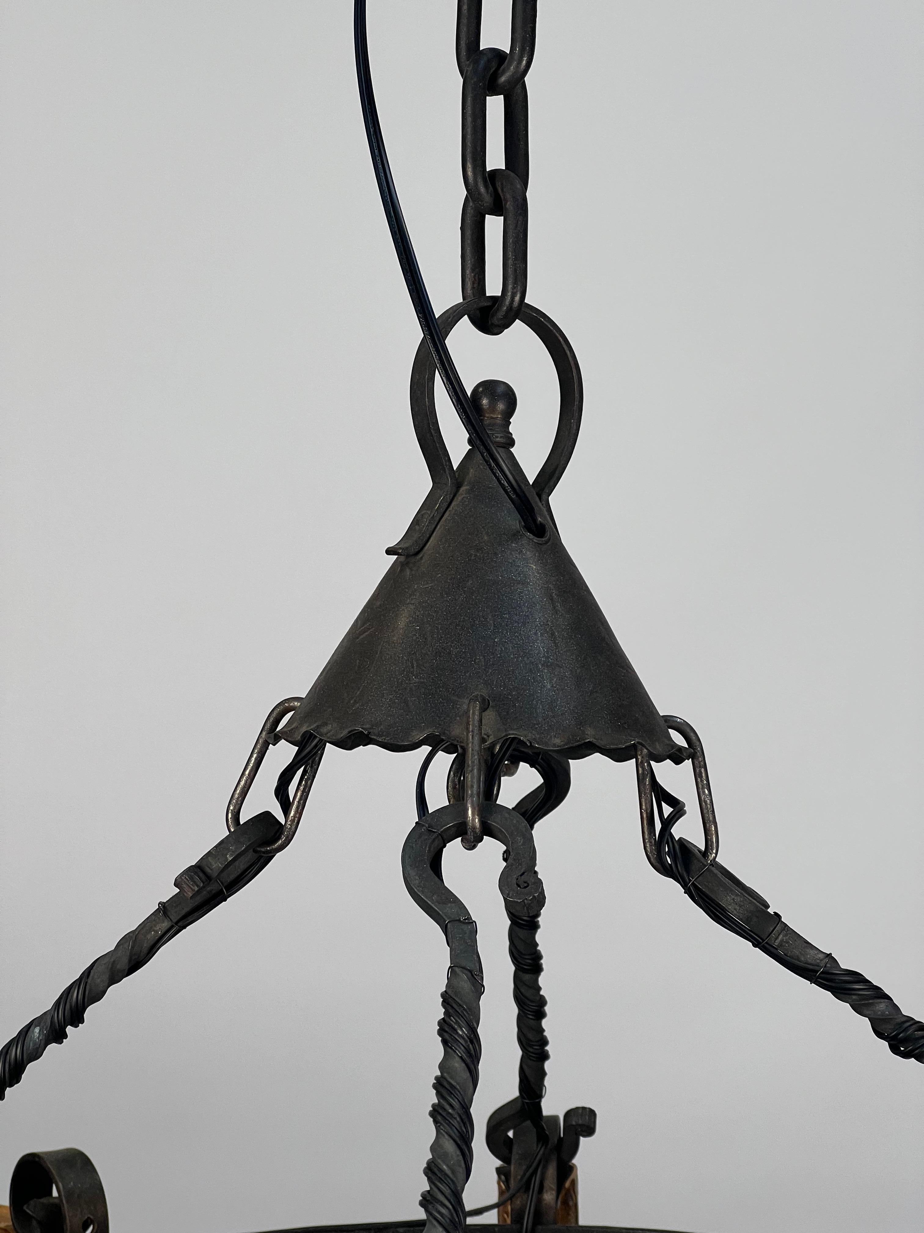 1920's American Wrought Iron 8 Light Chandelier For Sale 1