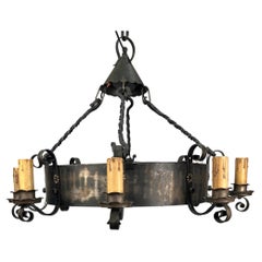 Antique 1920's American Wrought Iron 8 Light Chandelier