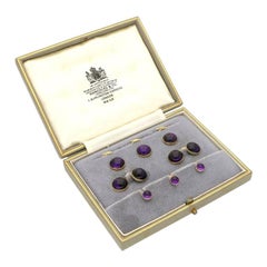 Antique 1920s Amethyst Cabochon Gentleman's Dress Set with Cufflinks by Hancocks 