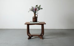 1920s Amsterdam School Art Deco Dark Oak Two-Tiered Side Table w/ Bent Legs
