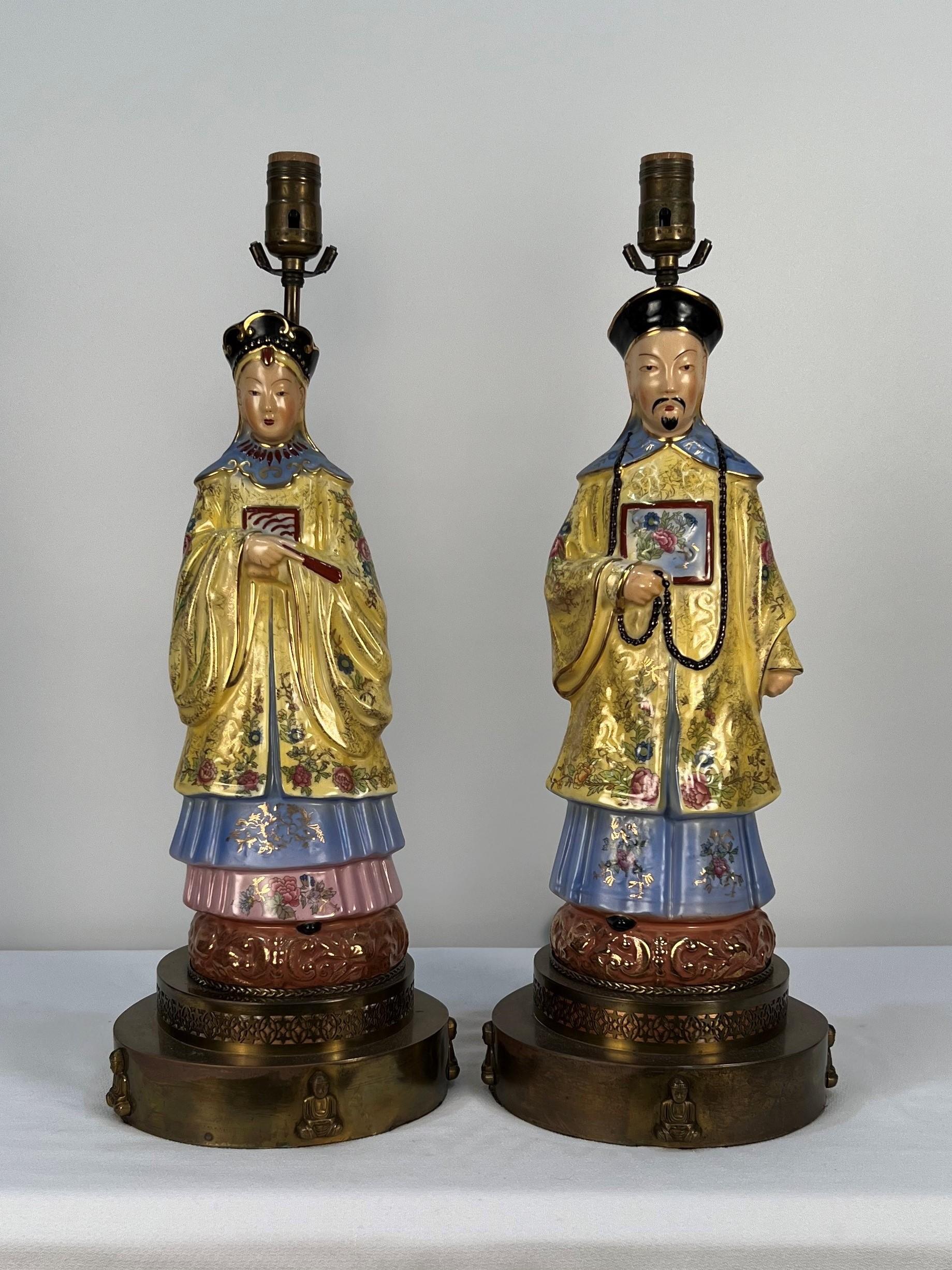 1920's Ancestors Asian Male & Female Figural Table Lamps 10