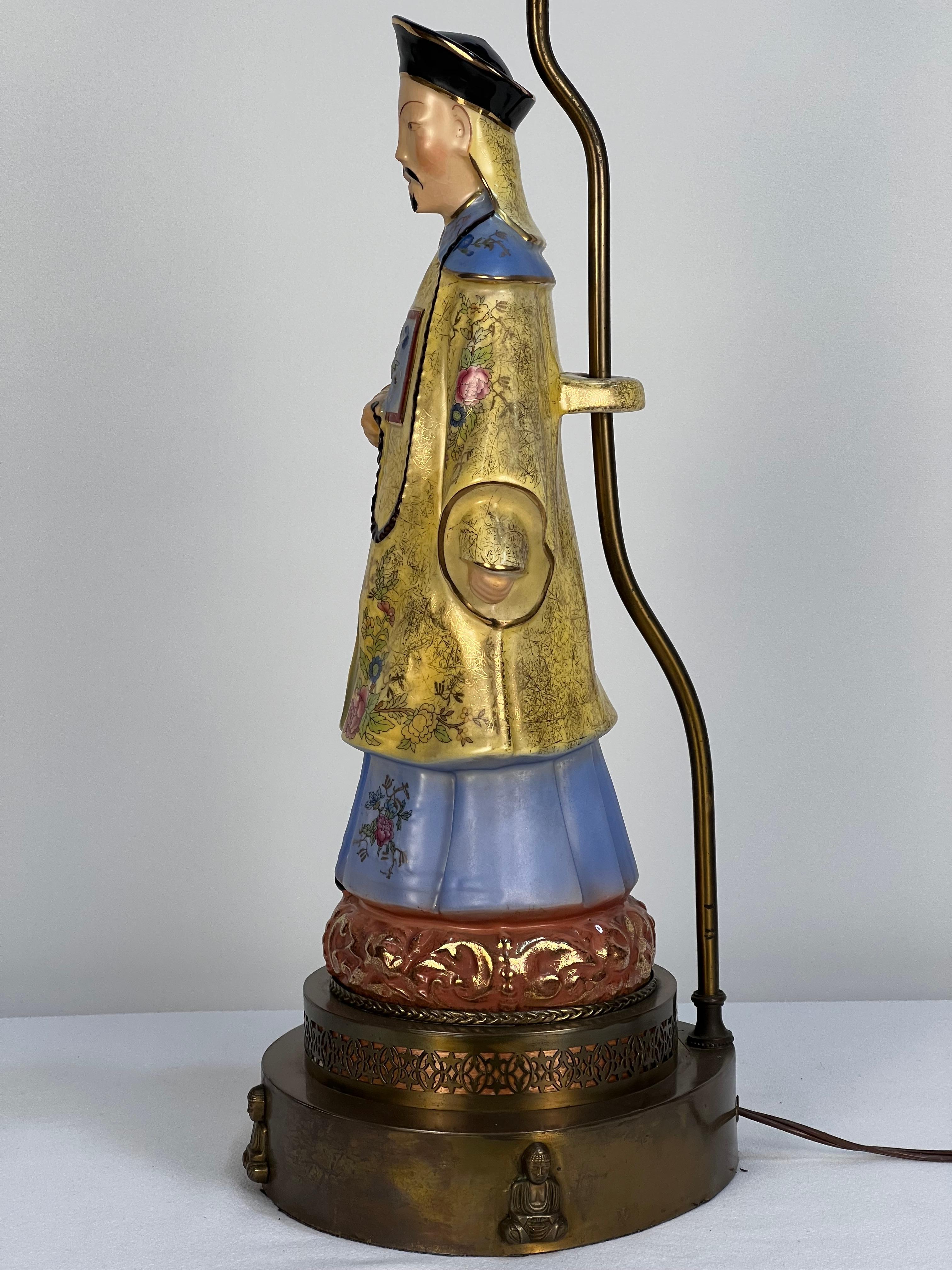 Brass 1920's Ancestors Asian Male & Female Figural Table Lamps