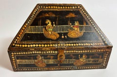 Scatola da corredo rajasthani dipinta a mano Anglo-Raj degli anni '20