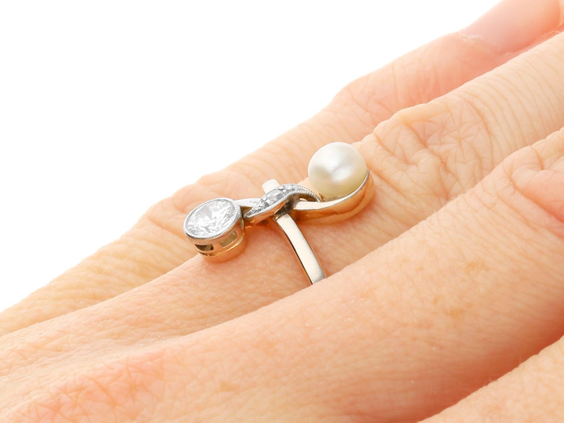 1920s Antique 0.26ct Diamond and Pearl 12k Yellow Gold Ring For Sale 3