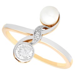 1920er Jahre Antiker 0,26 Karat Diamant und Perle 12k Gelbgold Ring