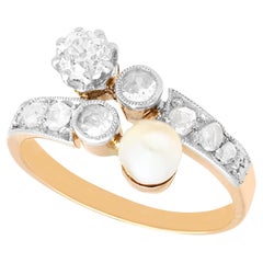 1920er Jahre Antike 0,54 Karat Diamant und Perle 14k Gelbgold Ring 