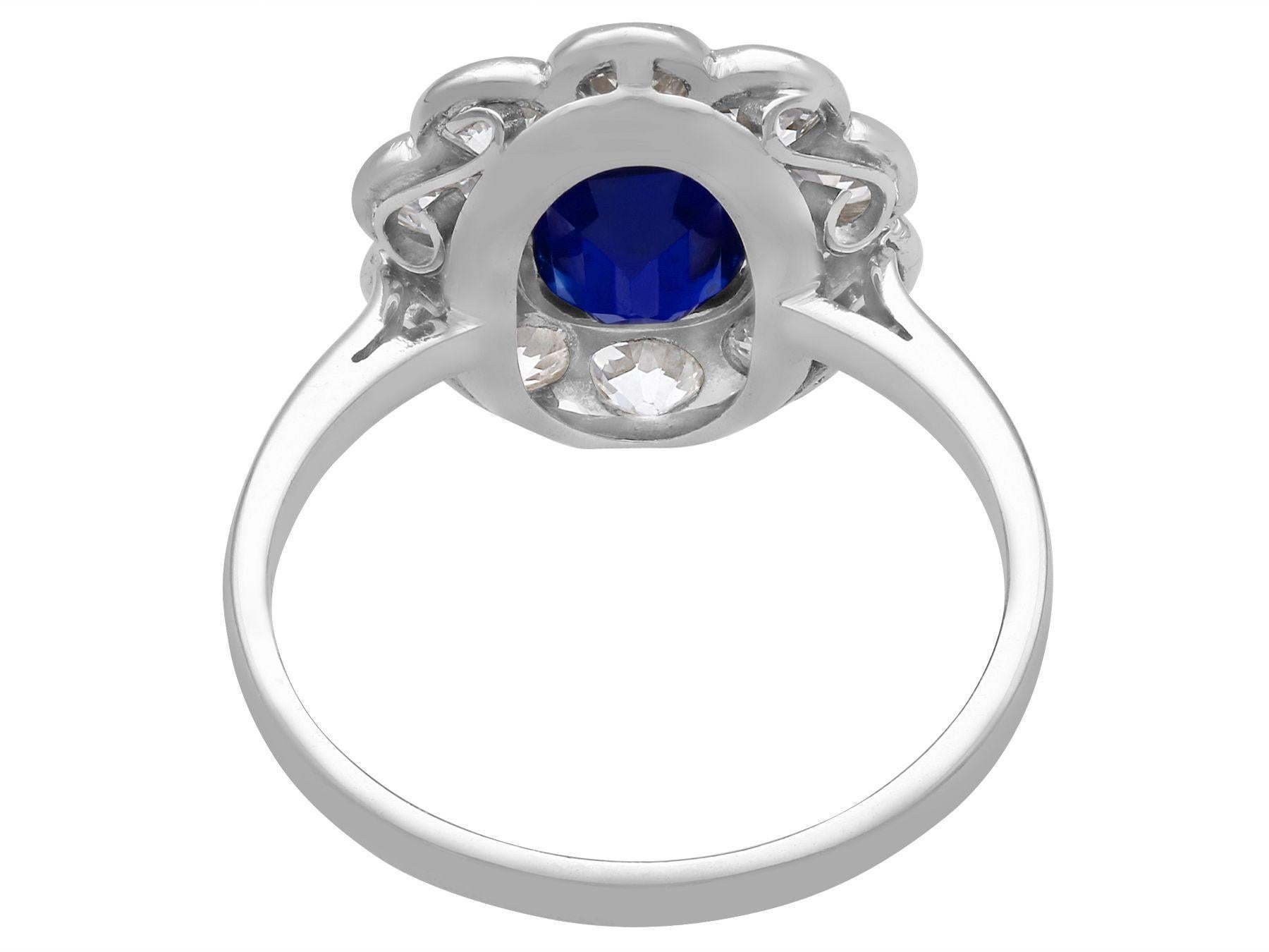 Antiker Platin-Cluster-Ring mit 1,07 Karat Saphir und 1,54 Karat Diamant aus den 1920er Jahren im Zustand „Hervorragend“ in Jesmond, Newcastle Upon Tyne