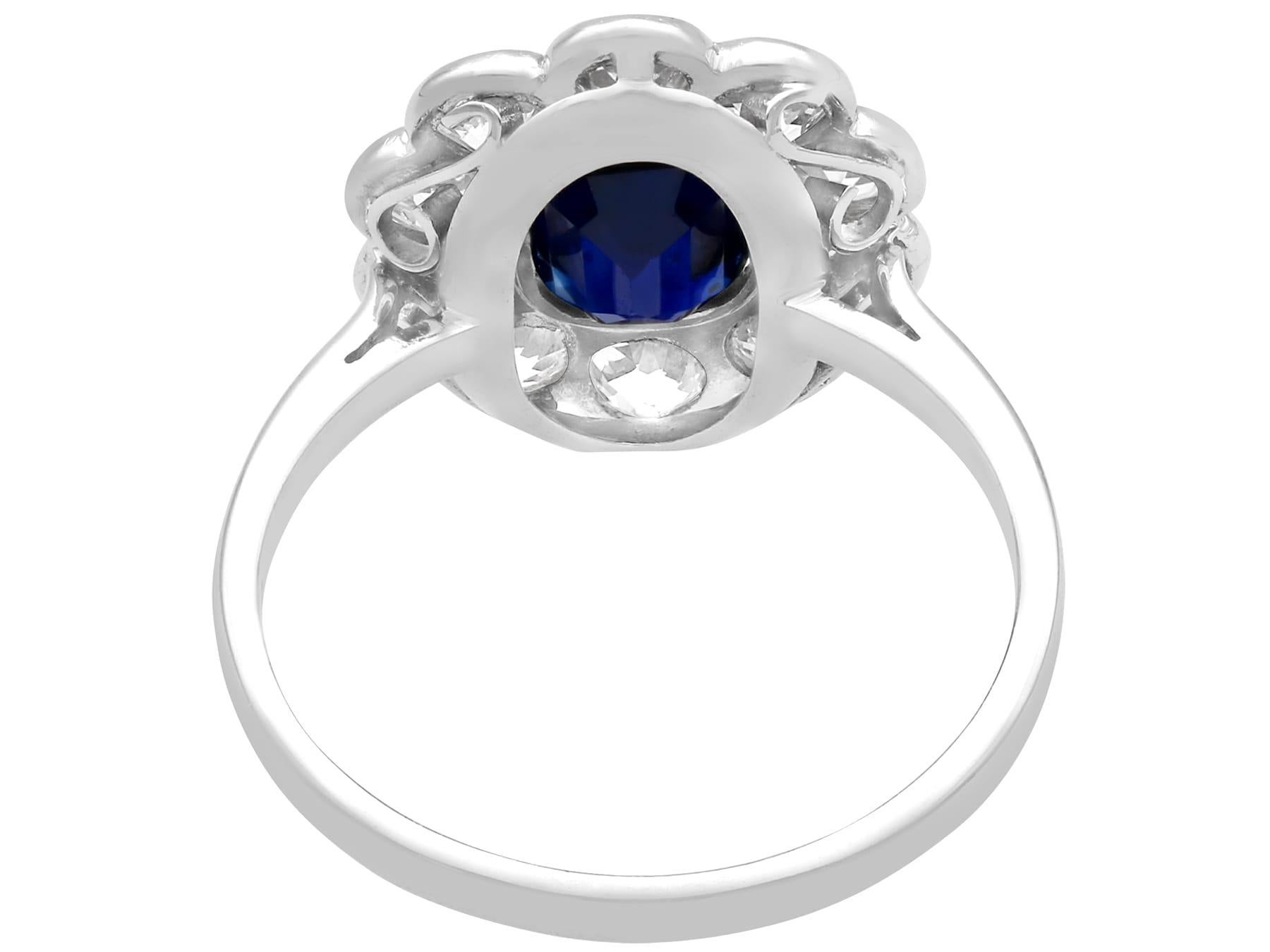 1920s Antique 1.07 Carat Sapphire and 1.54 Carat Diamond Platinum Cluster Ring In Excellent Condition For Sale In Jesmond, Newcastle Upon Tyne