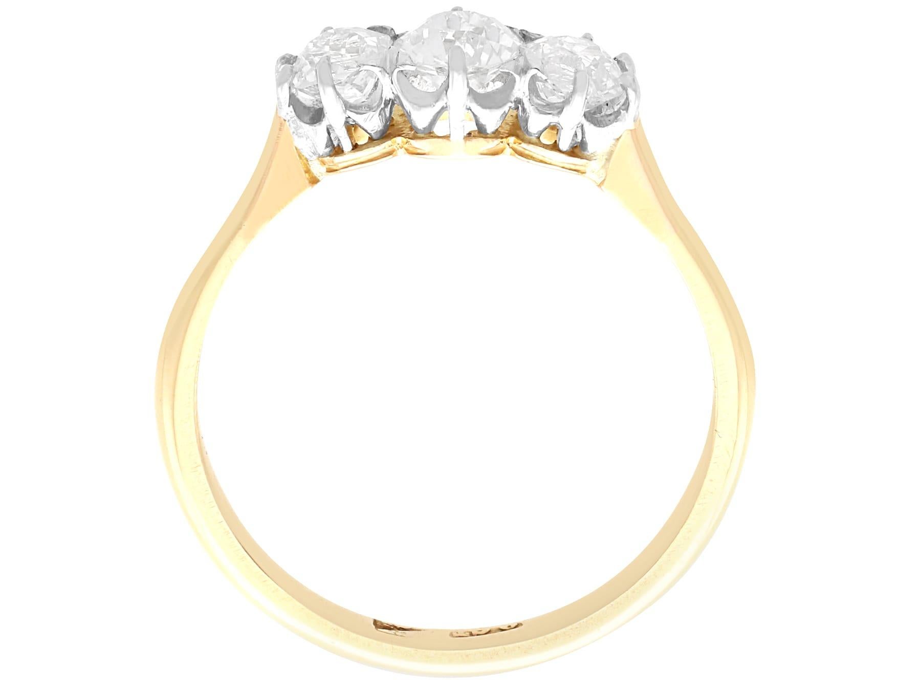 Women's or Men's 1920s Antique 1.14 Carat Diamond and 9k Yellow Gold Trilogy Ring For Sale