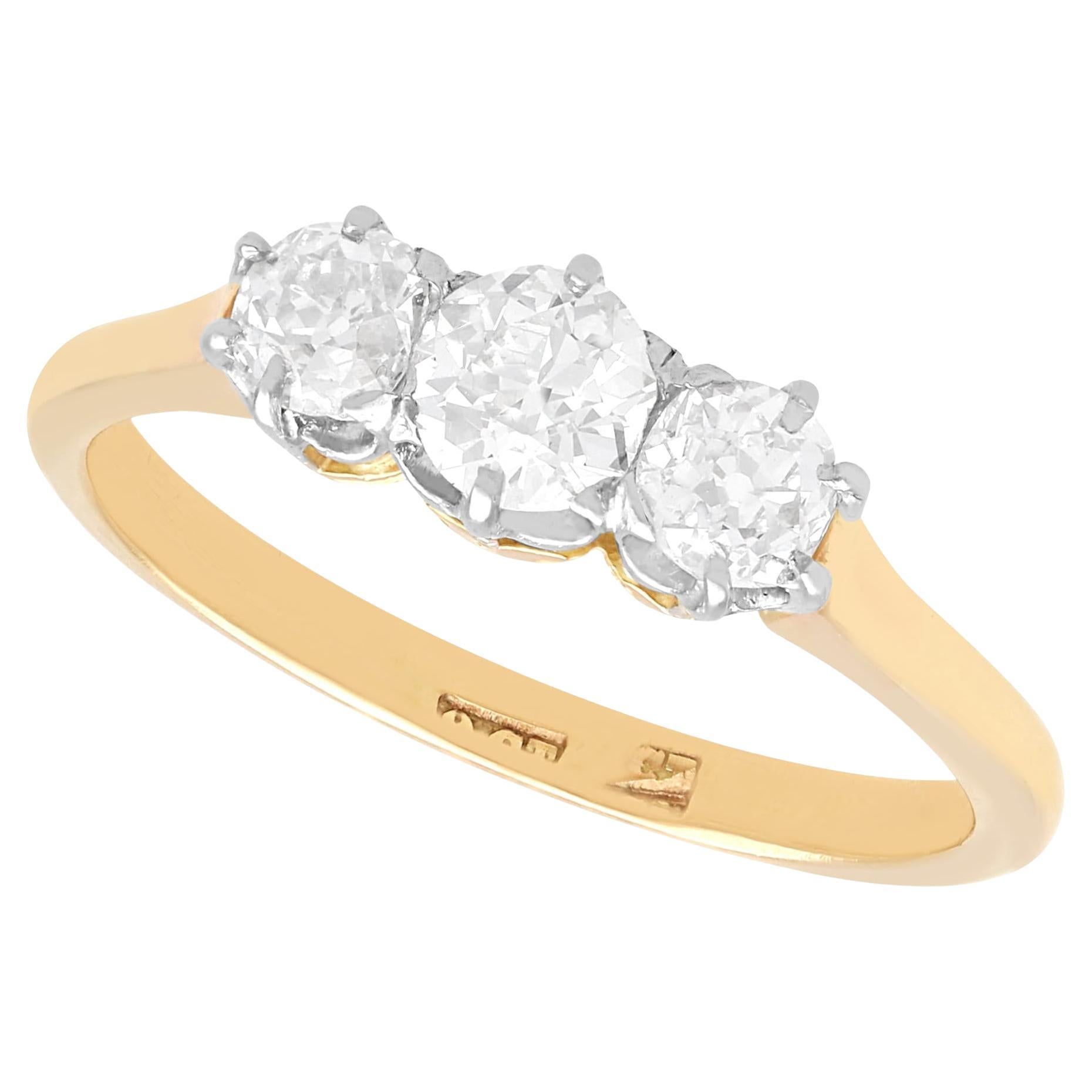 1920s Antique 1.14 Carat Diamond and 9k Yellow Gold Trilogy Ring For Sale