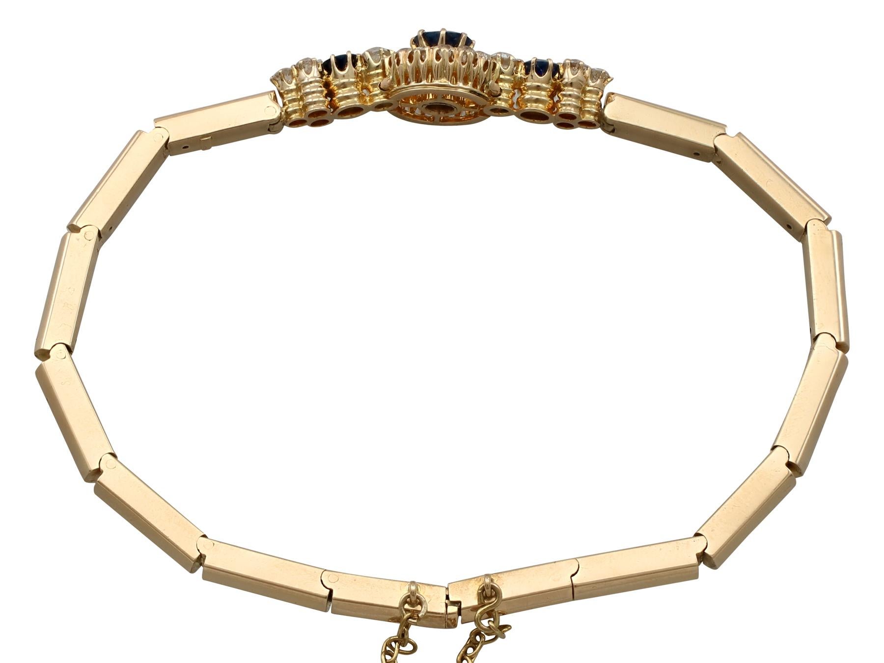 An impressive antique 1920's 1.15 carat sapphire and 0.74 carat diamond, 15 karat yellow gold bracelet; part of our diverse antique jewelry and estate jewelry collections.

This fine and impressive antique sapphire and diamond bracelet has been