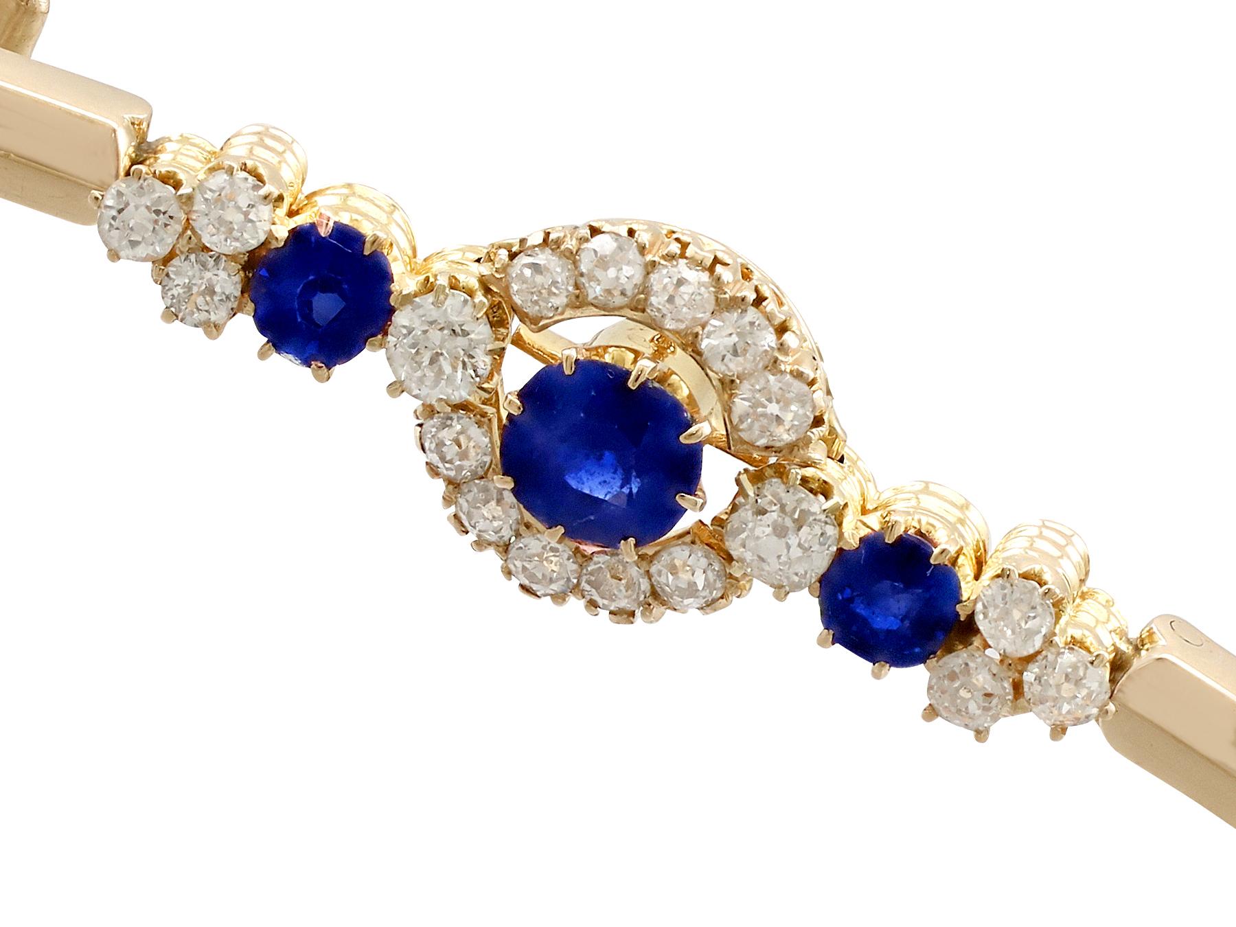 Old European Cut 1920s Antique 1.15 Carat Sapphire and Diamond Yellow Gold Bracelet