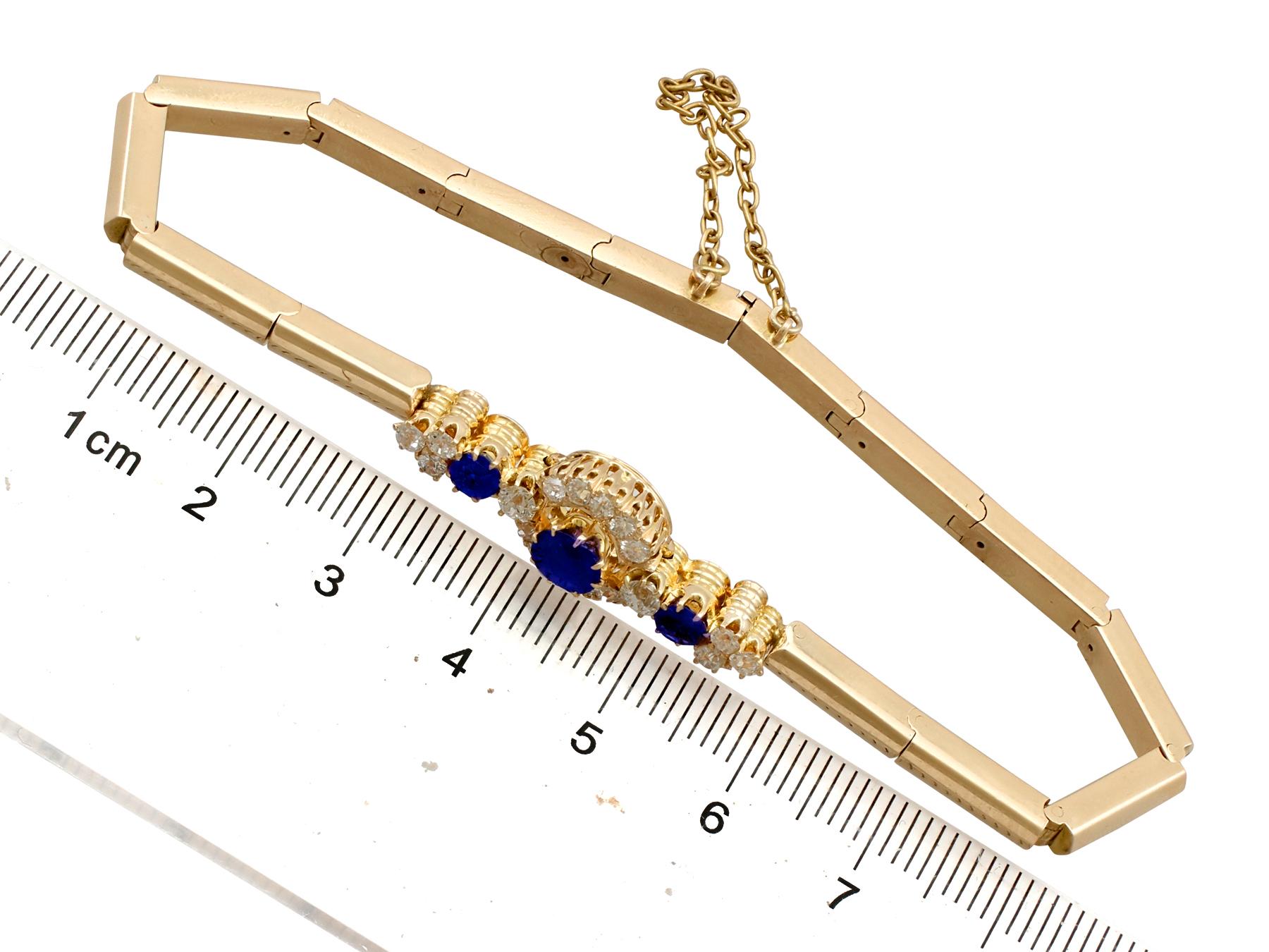 Women's or Men's 1920s Antique 1.15 Carat Sapphire and Diamond Yellow Gold Bracelet