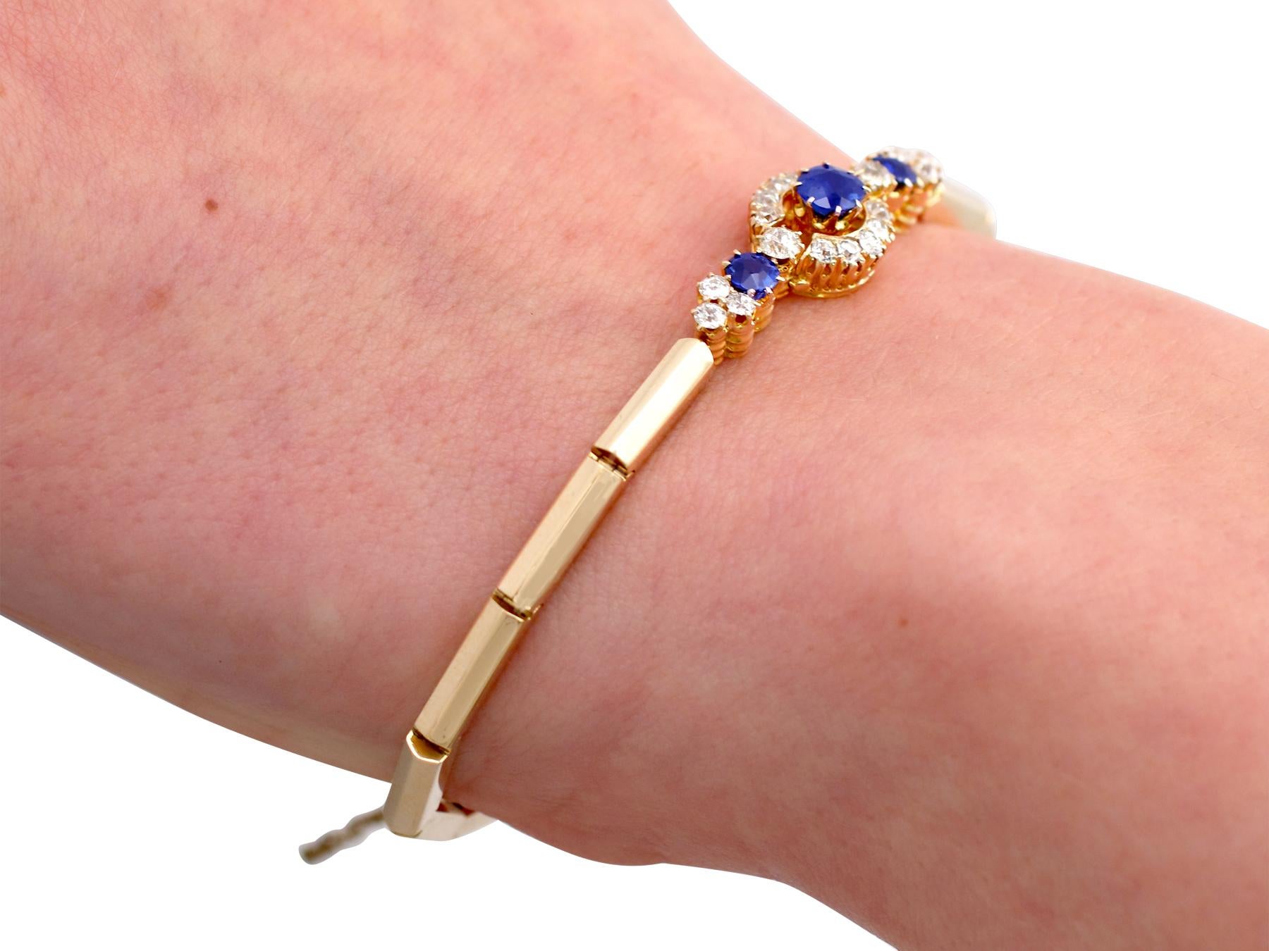 1920s Antique 1.15 Carat Sapphire and Diamond Yellow Gold Bracelet 3