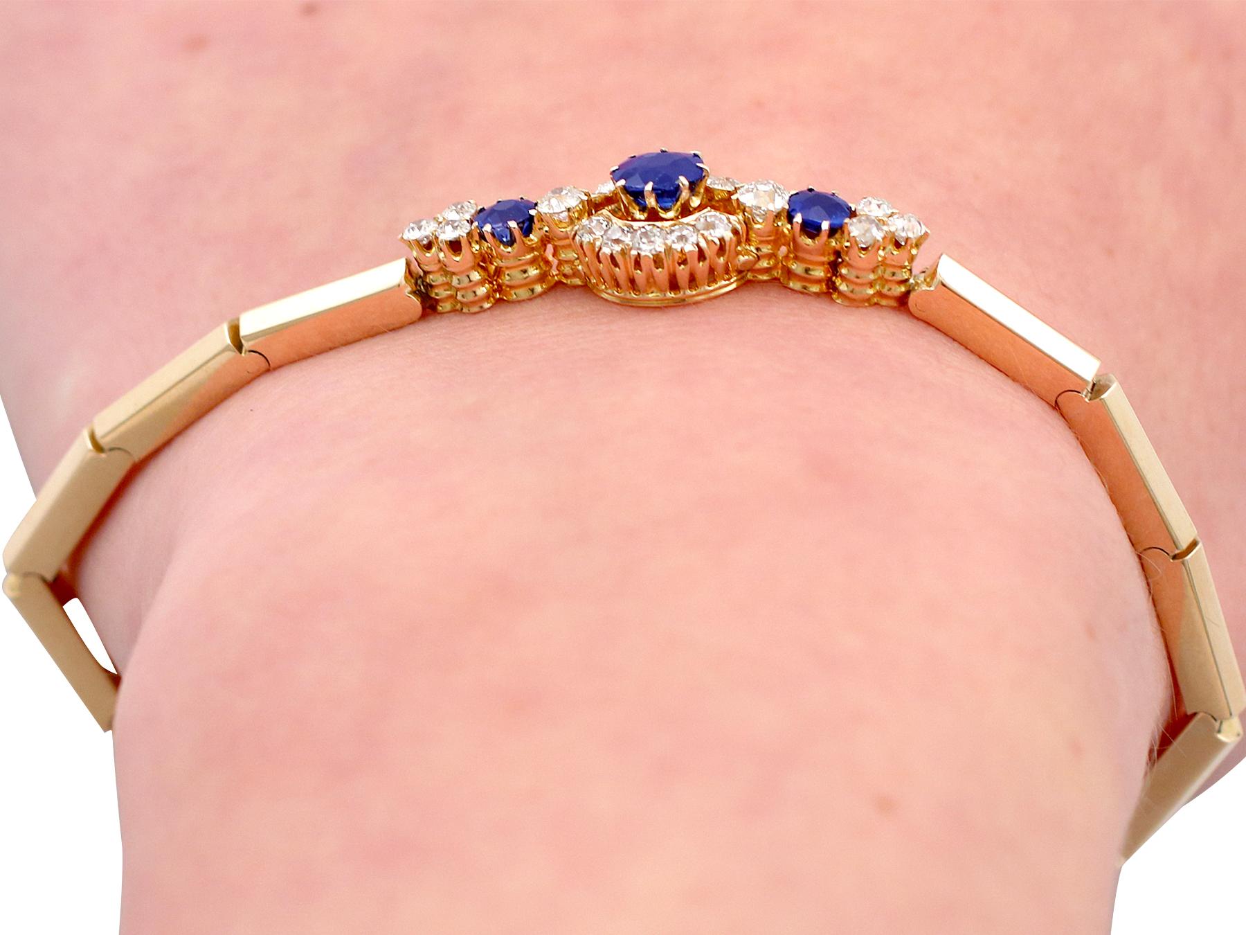 1920s Antique 1.15 Carat Sapphire and Diamond Yellow Gold Bracelet 4