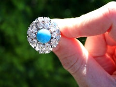 1920s Antique 1.20 Carat Turquoise 2.22 Carat Diamond and 18k White Gold Ring