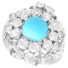 1920s Antique 1.20 Carat Turquoise 2.22 Carat Diamond and 18k White Gold Ring