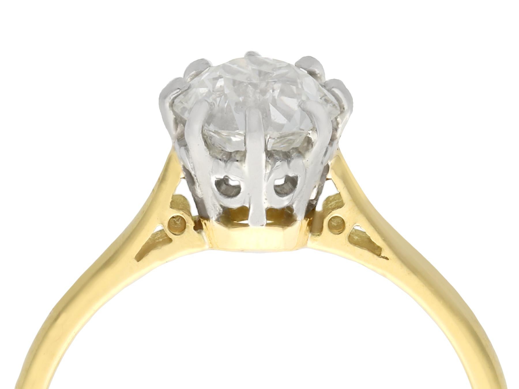 An impressive antique 1.25 carat diamond and 18 carat yellow gold, platinum set solitaire engagement ring; part of our diverse antique jewelry collections.

This fine and impressive eight claw engagement ring has been crafted in 18 Carat gold with a