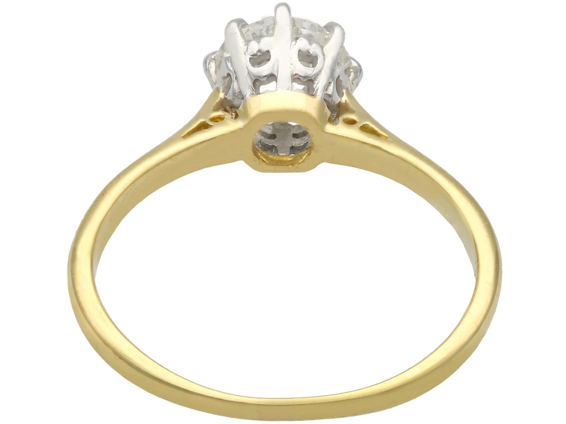 1920s Antique 1.25 Carat Diamond and Yellow Gold Platinum Set Solitaire Ring In Excellent Condition In Jesmond, Newcastle Upon Tyne