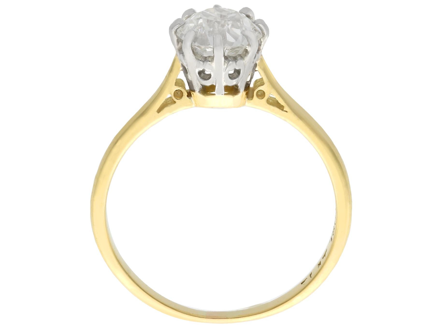 Women's 1920s Antique 1.25 Carat Diamond and Yellow Gold Platinum Set Solitaire Ring