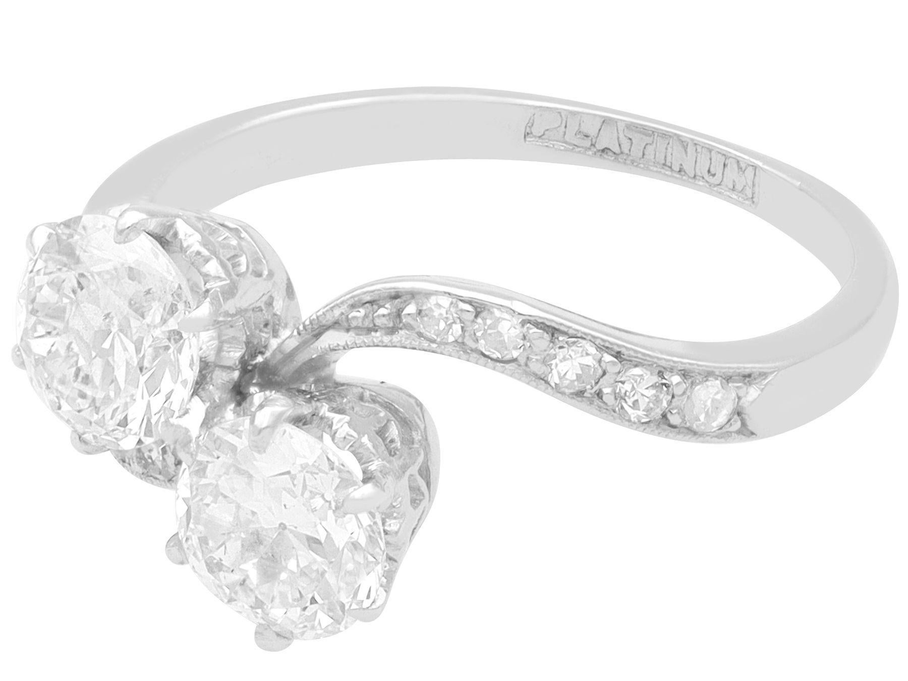 Old European Cut 1920s Antique 1.53 Carat Diamond and Platinum Twist Engagement Ring For Sale
