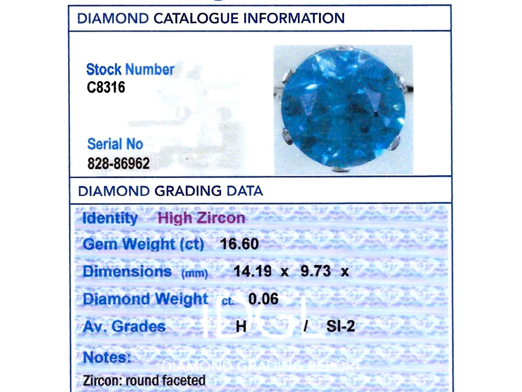 1920s Antique 16.60 Carat High Zircon and Diamond Platinum Solitaire Ring For Sale 2