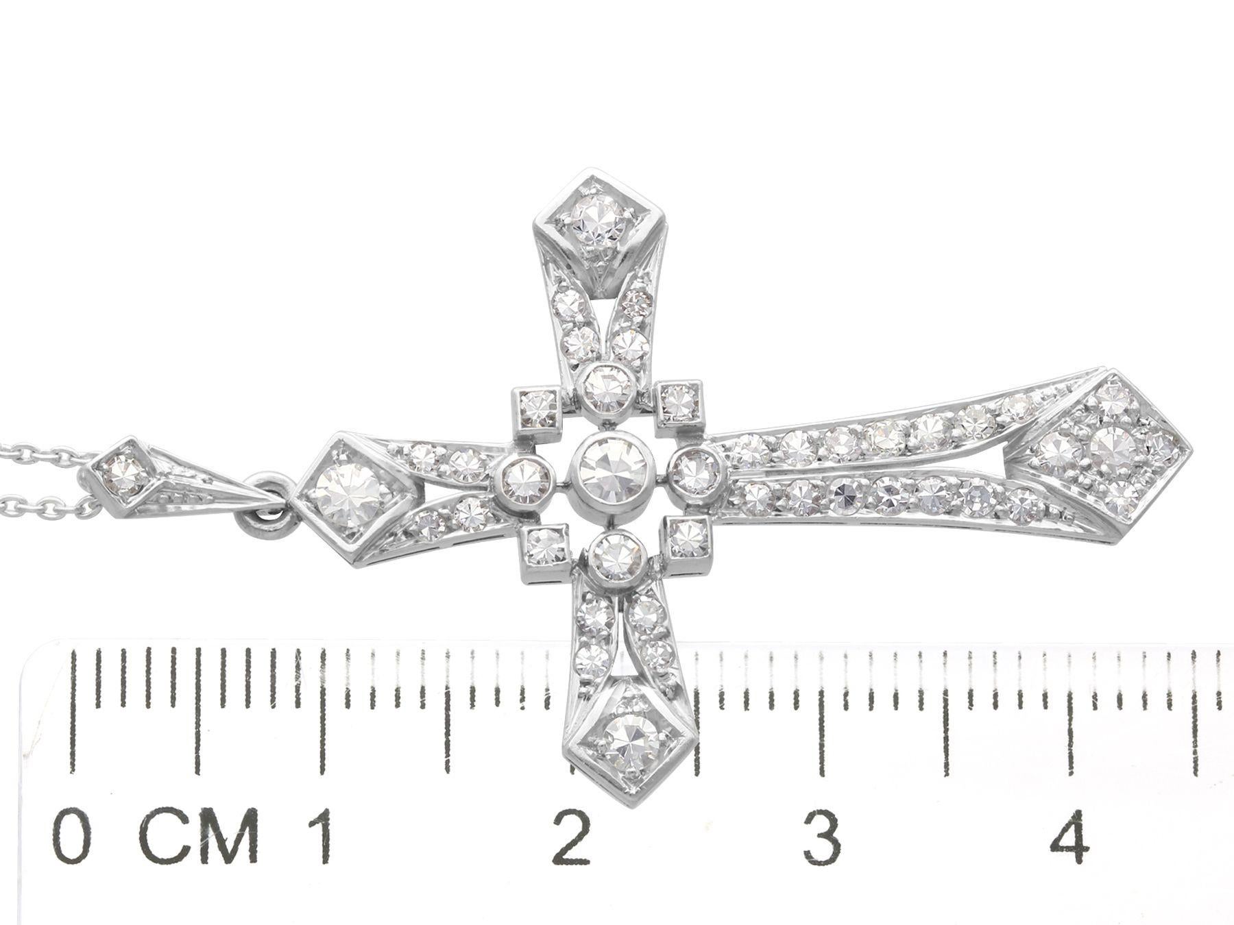 Women's or Men's 1920s Antique 1.92 Carat Diamond and Platinum Cross Pendant