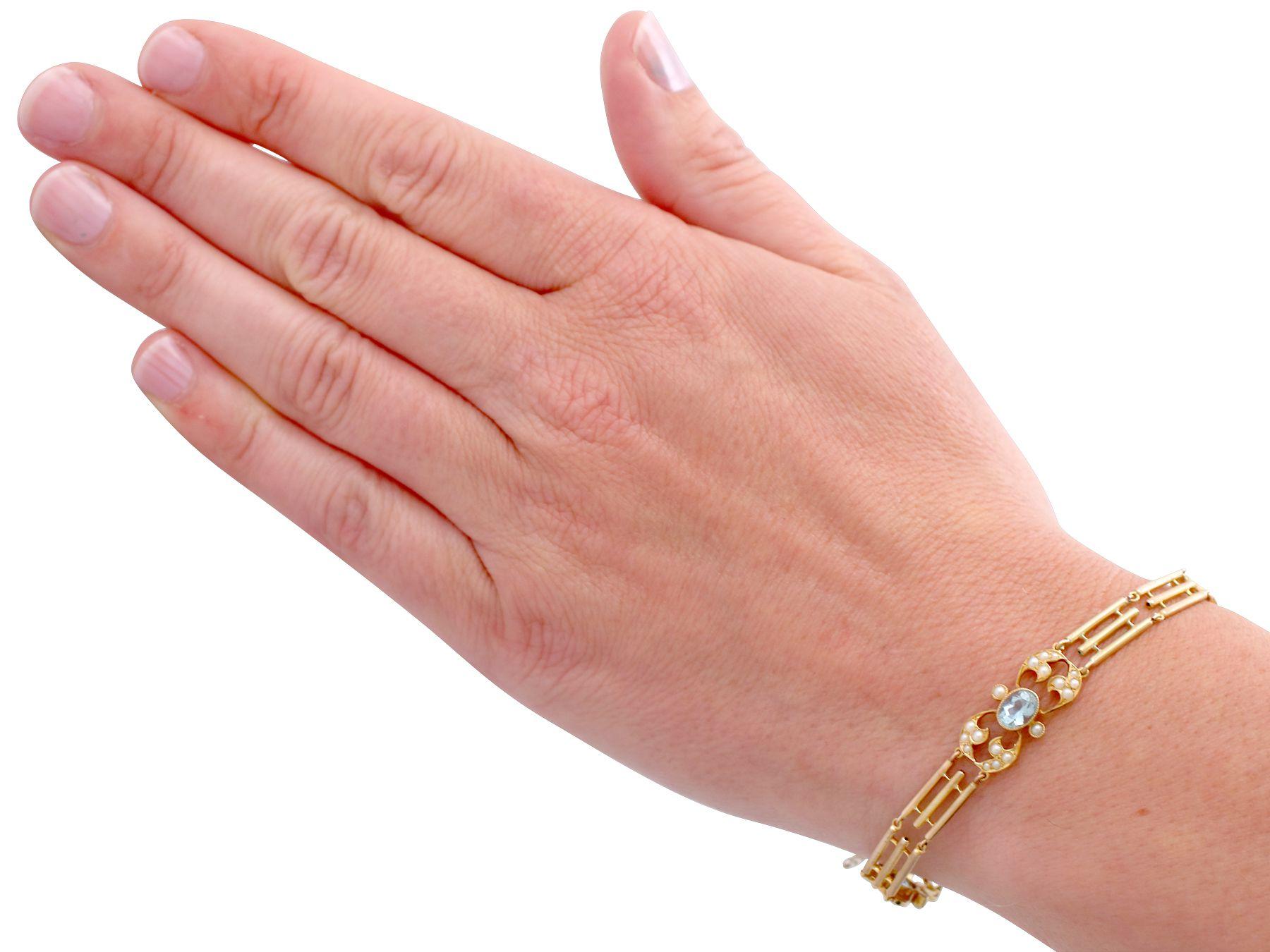 Bracelet en or jaune des années 1920 avec aigue-marine et perles de rocaille de 2,55 carats en vente 4