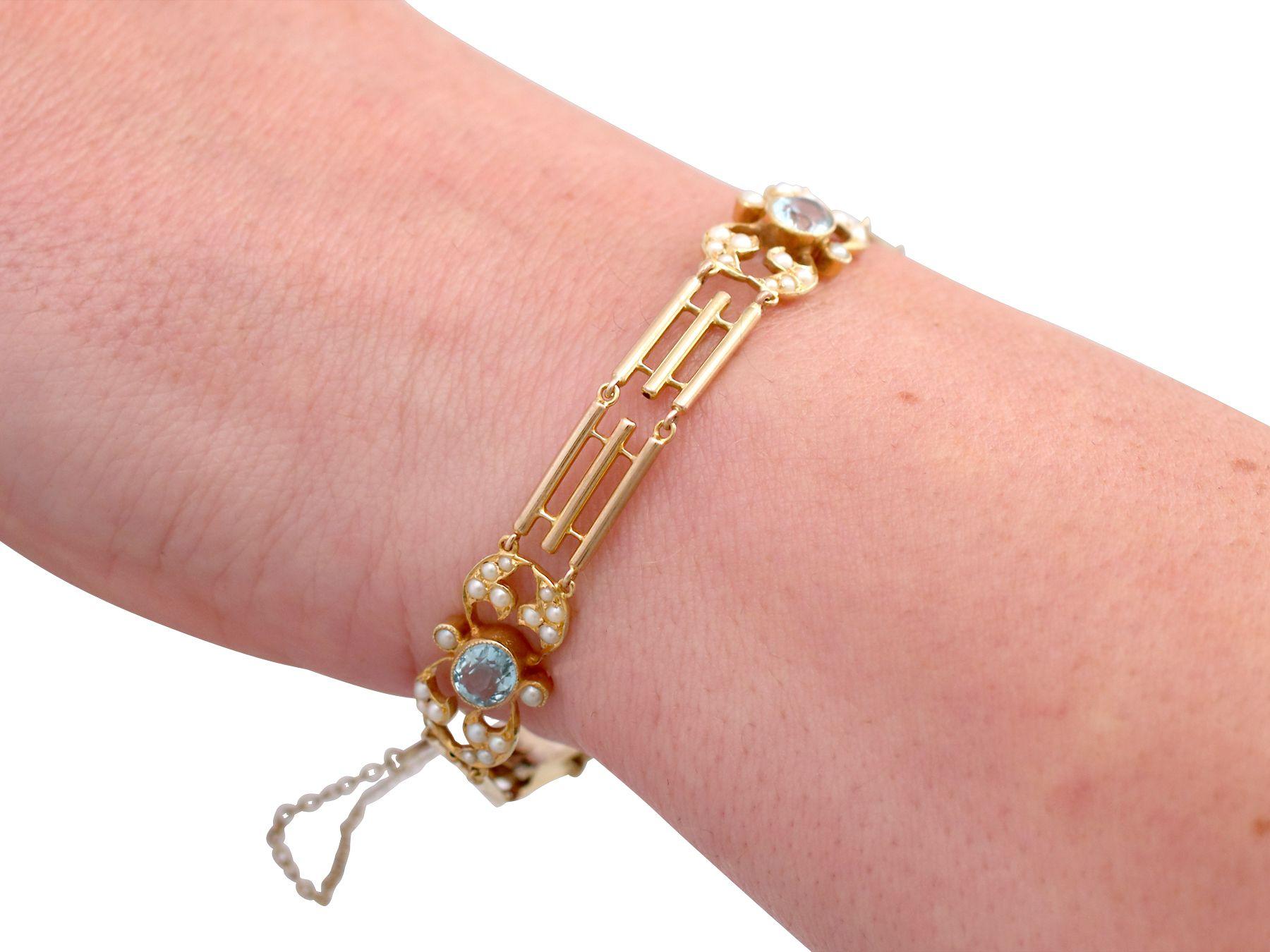 Bracelet en or jaune des années 1920 avec aigue-marine et perles de rocaille de 2,55 carats en vente 5