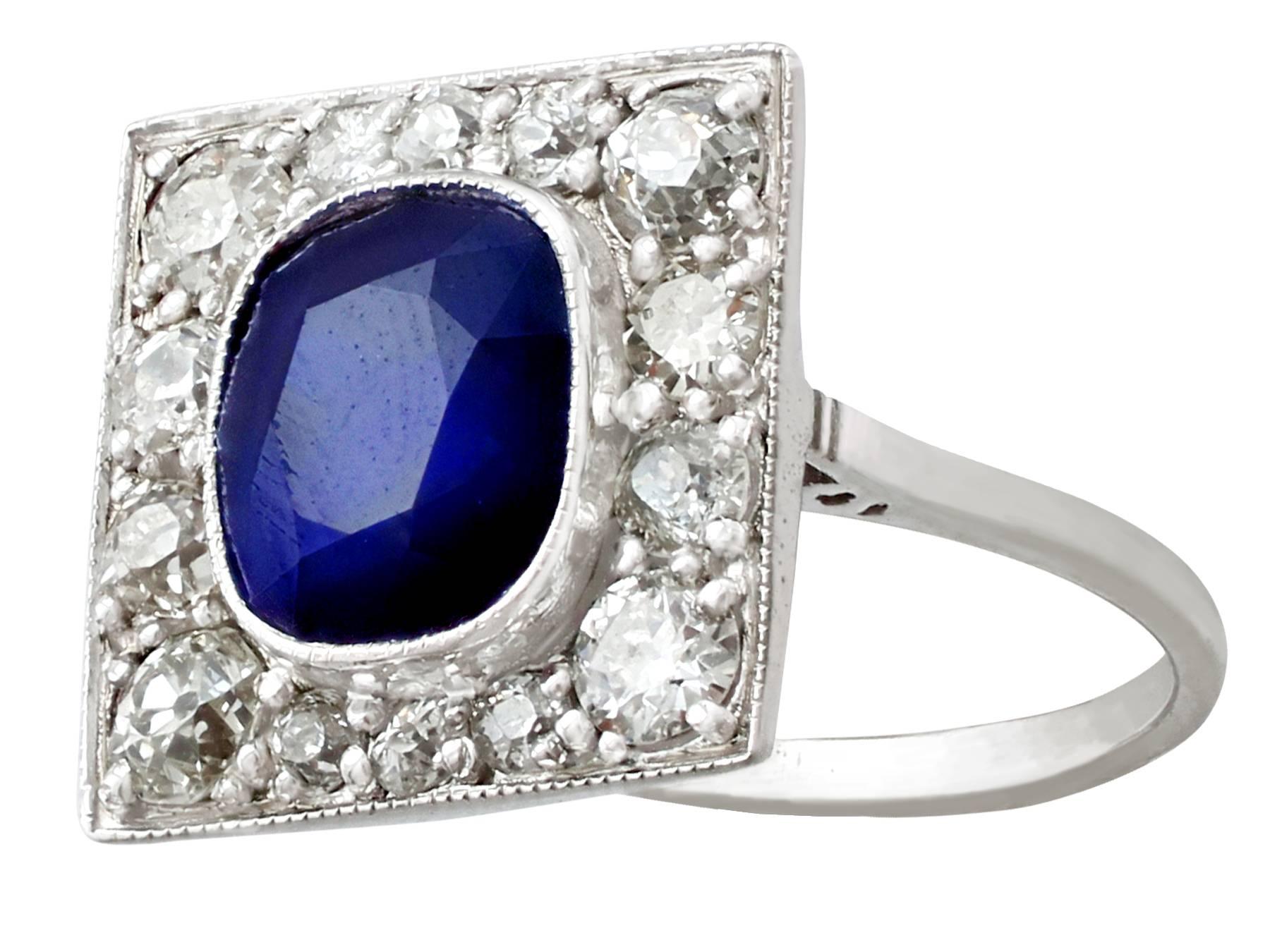 1920s Antique 2.93 Carat Sapphire and Diamond White Gold Cocktail Ring In Excellent Condition In Jesmond, Newcastle Upon Tyne