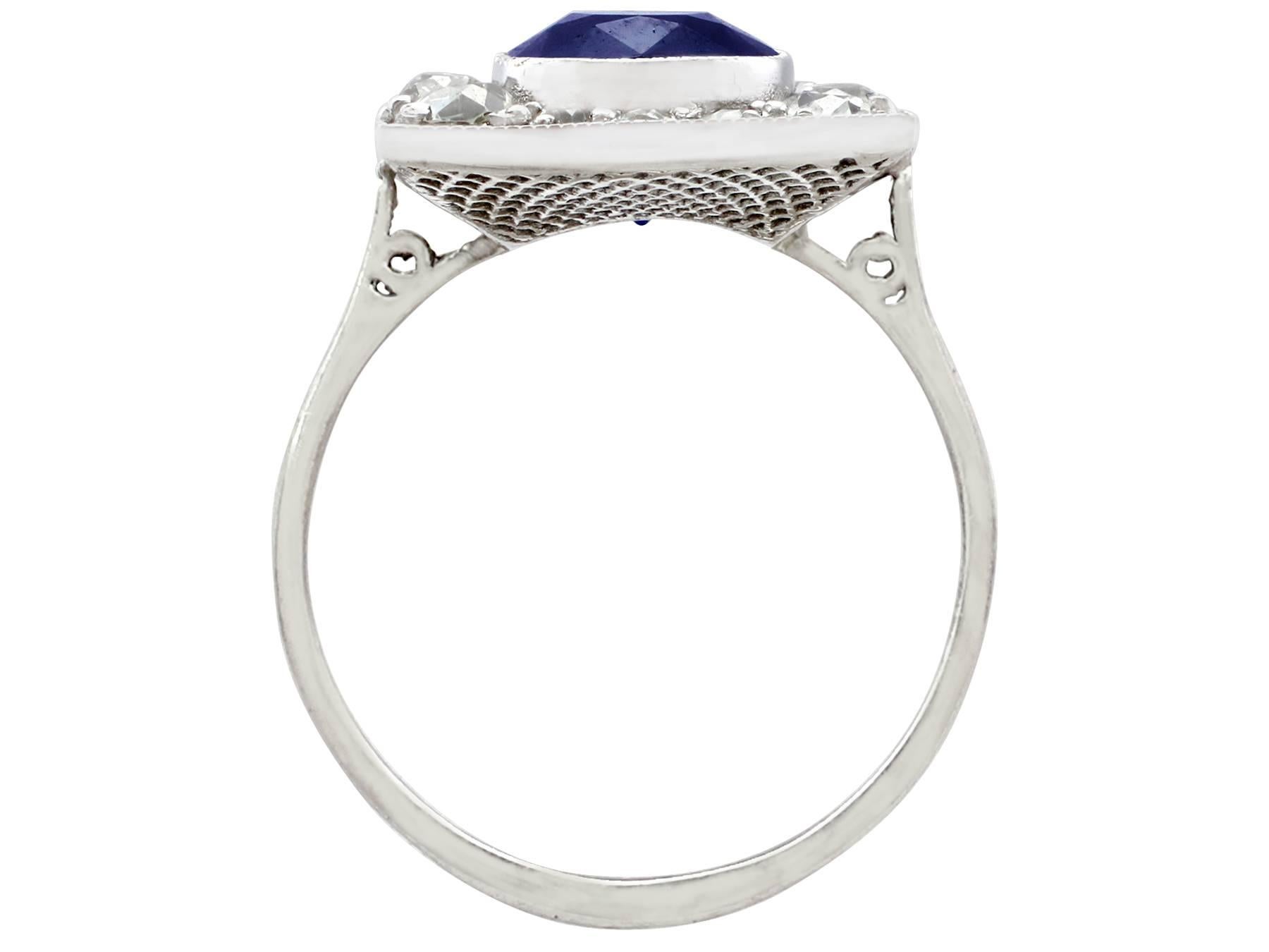 Women's 1920s Antique 2.93 Carat Sapphire and Diamond White Gold Cocktail Ring